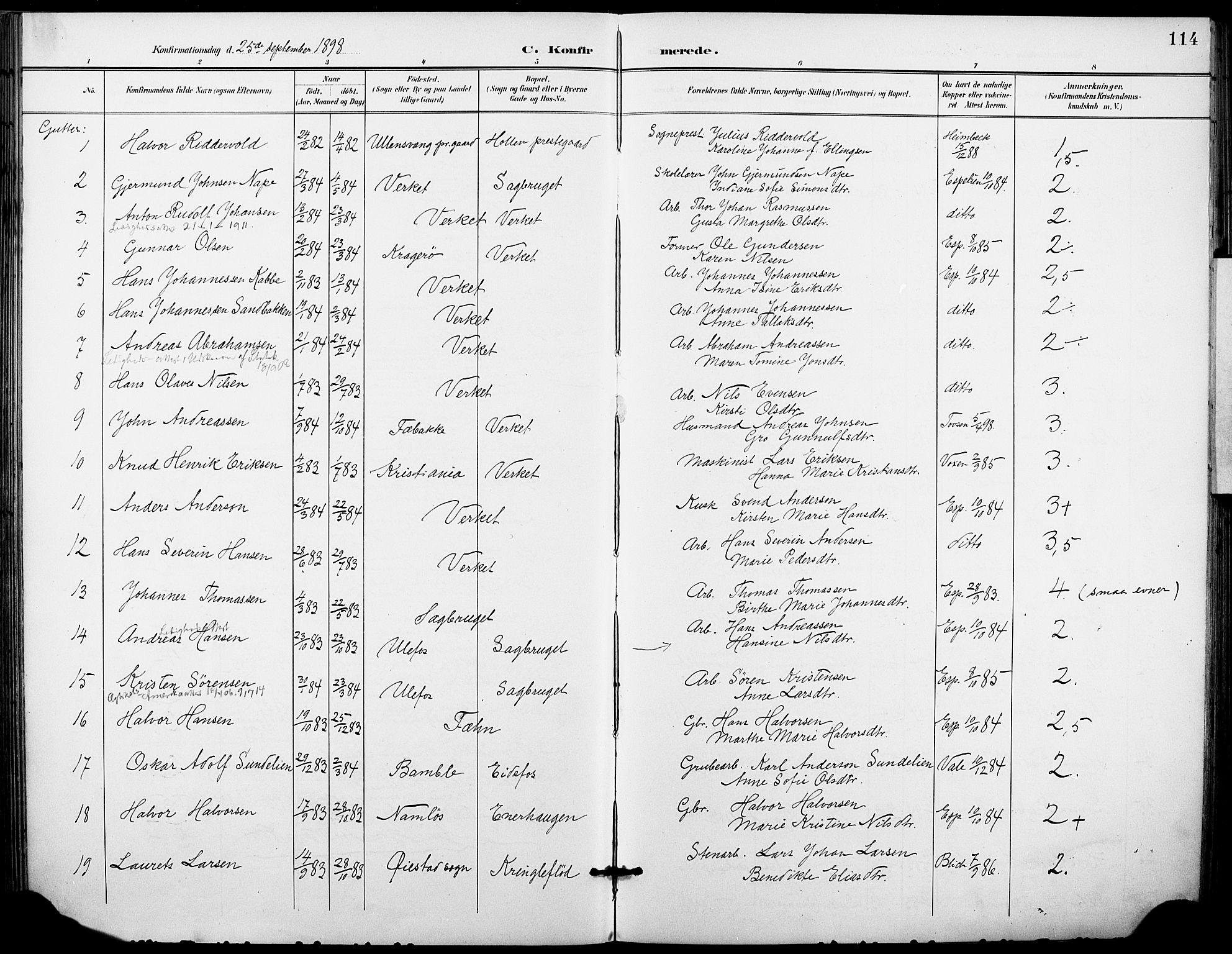 Holla kirkebøker, SAKO/A-272/F/Fa/L0010: Parish register (official) no. 10, 1897-1907, p. 114