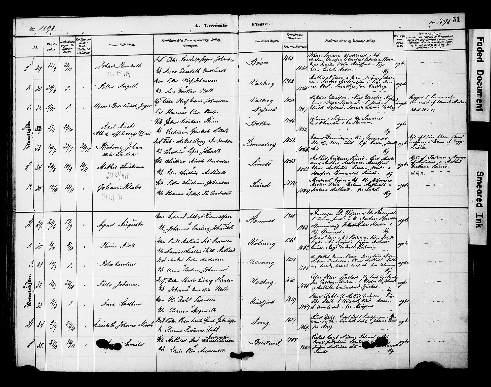 Ministerialprotokoller, klokkerbøker og fødselsregistre - Nordland, AV/SAT-A-1459/831/L0471: Parish register (official) no. 831A02, 1886-1901, p. 51