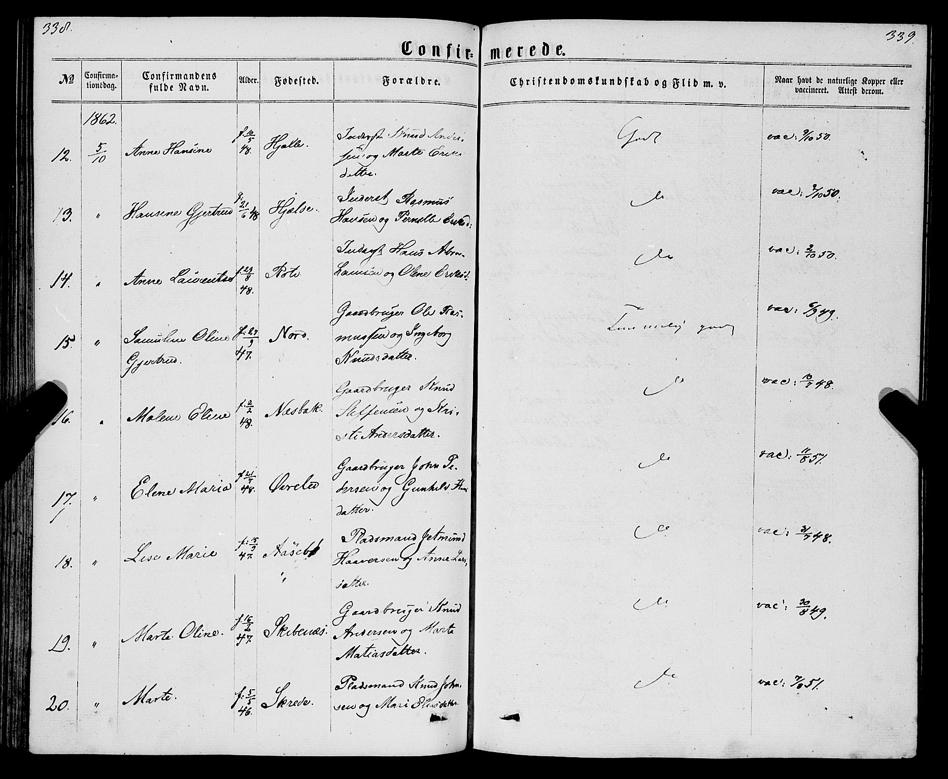 Eid sokneprestembete, AV/SAB-A-82301/H/Haa/Haaa/L0009: Parish register (official) no. A 9, 1861-1868, p. 338-339