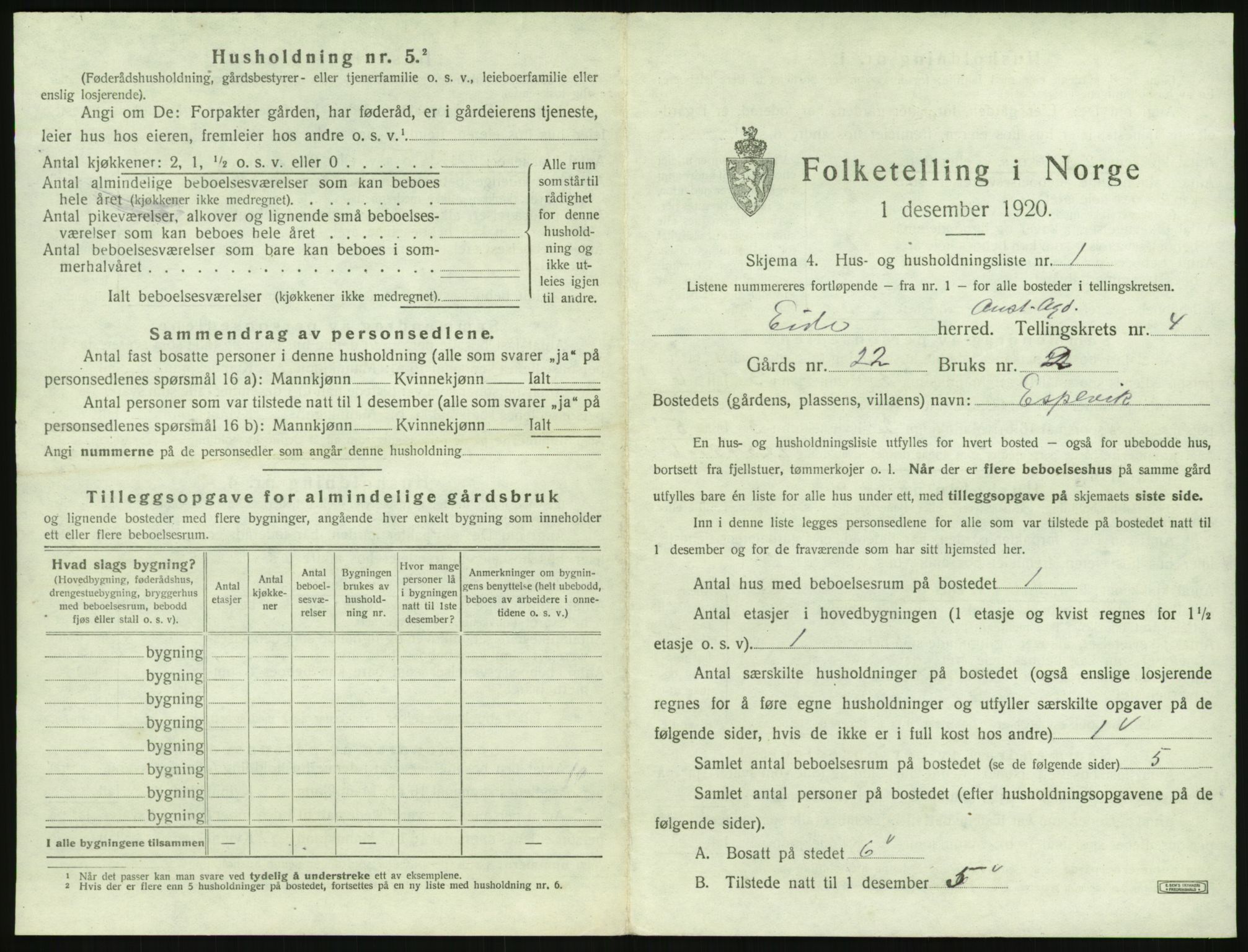 SAK, 1920 census for Eide, 1920, p. 226