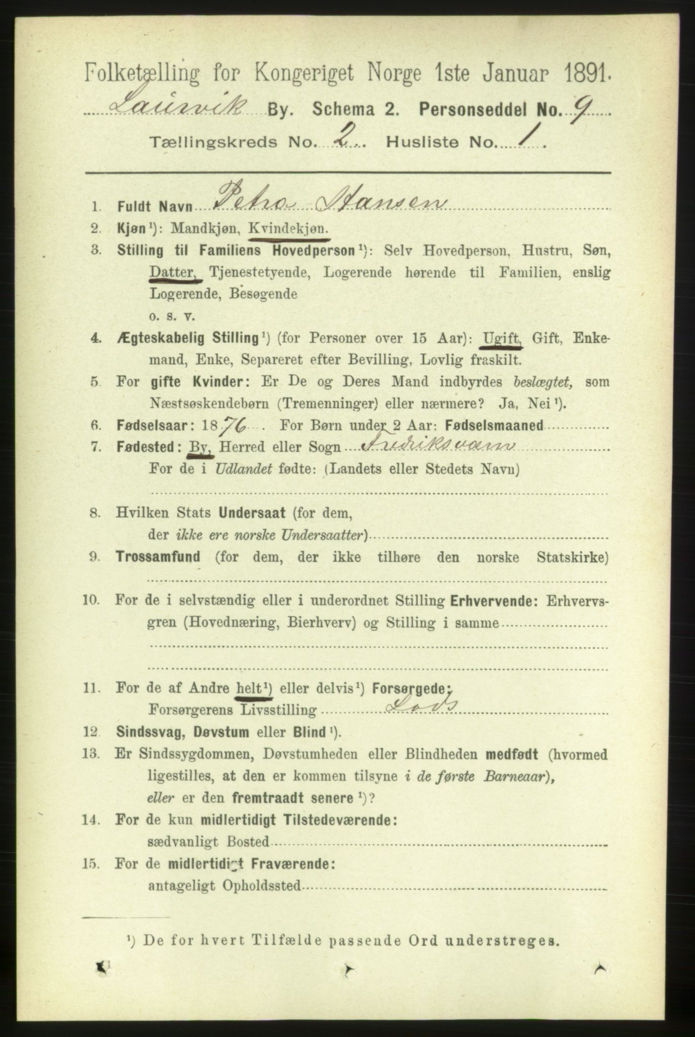 RA, 1891 census for 0707 Larvik, 1891, p. 3339