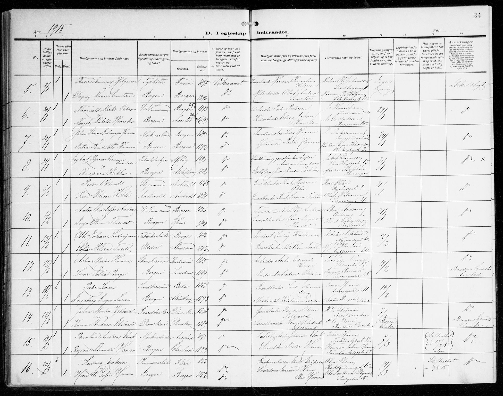 Johanneskirken sokneprestembete, SAB/A-76001/H/Haa/L0013: Parish register (official) no. D 2, 1912-1929, p. 34