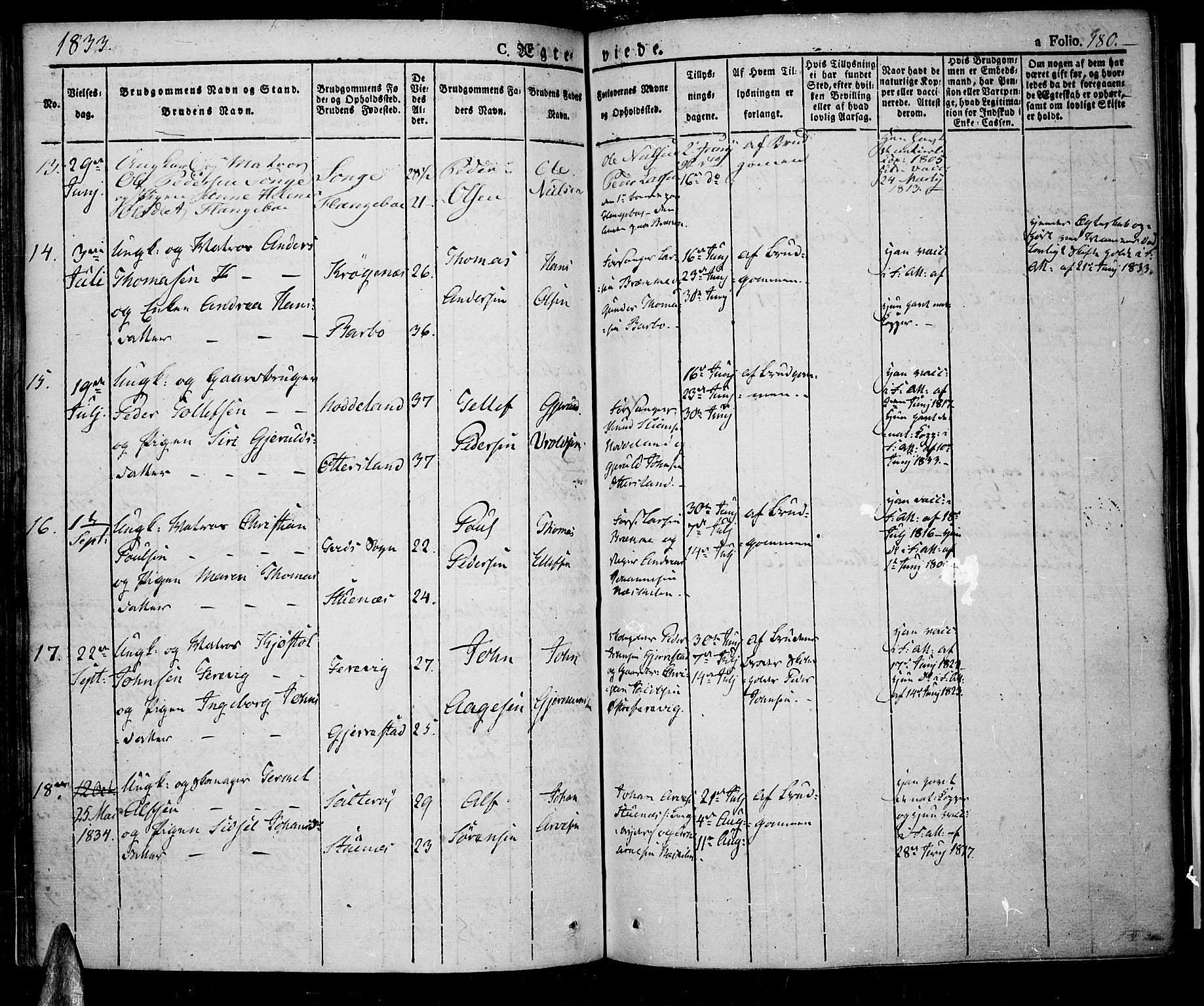 Tromøy sokneprestkontor, SAK/1111-0041/F/Fa/L0003: Parish register (official) no. A 3, 1825-1837, p. 180