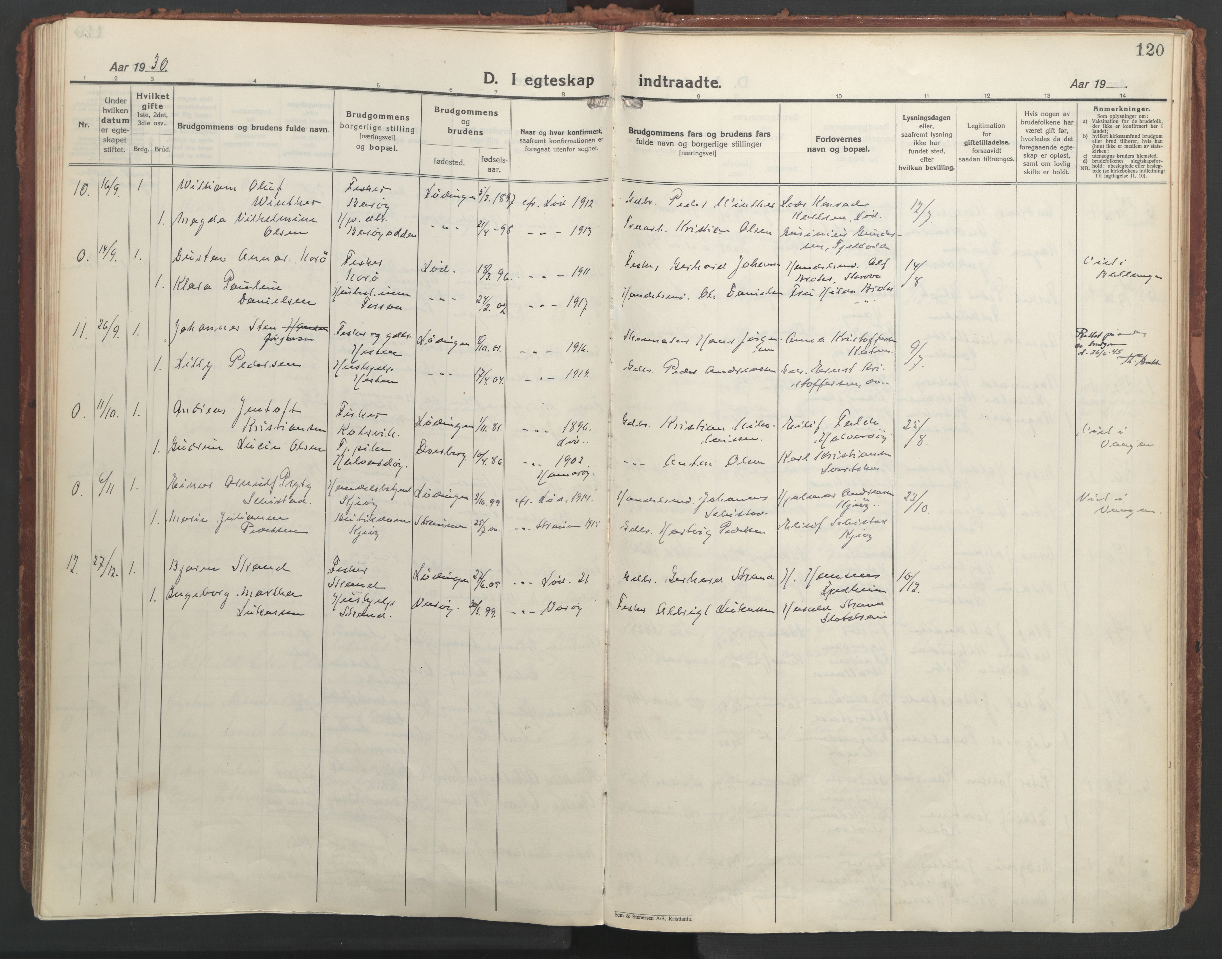 Ministerialprotokoller, klokkerbøker og fødselsregistre - Nordland, AV/SAT-A-1459/872/L1043: Parish register (official) no. 872A18, 1925-1939, p. 120