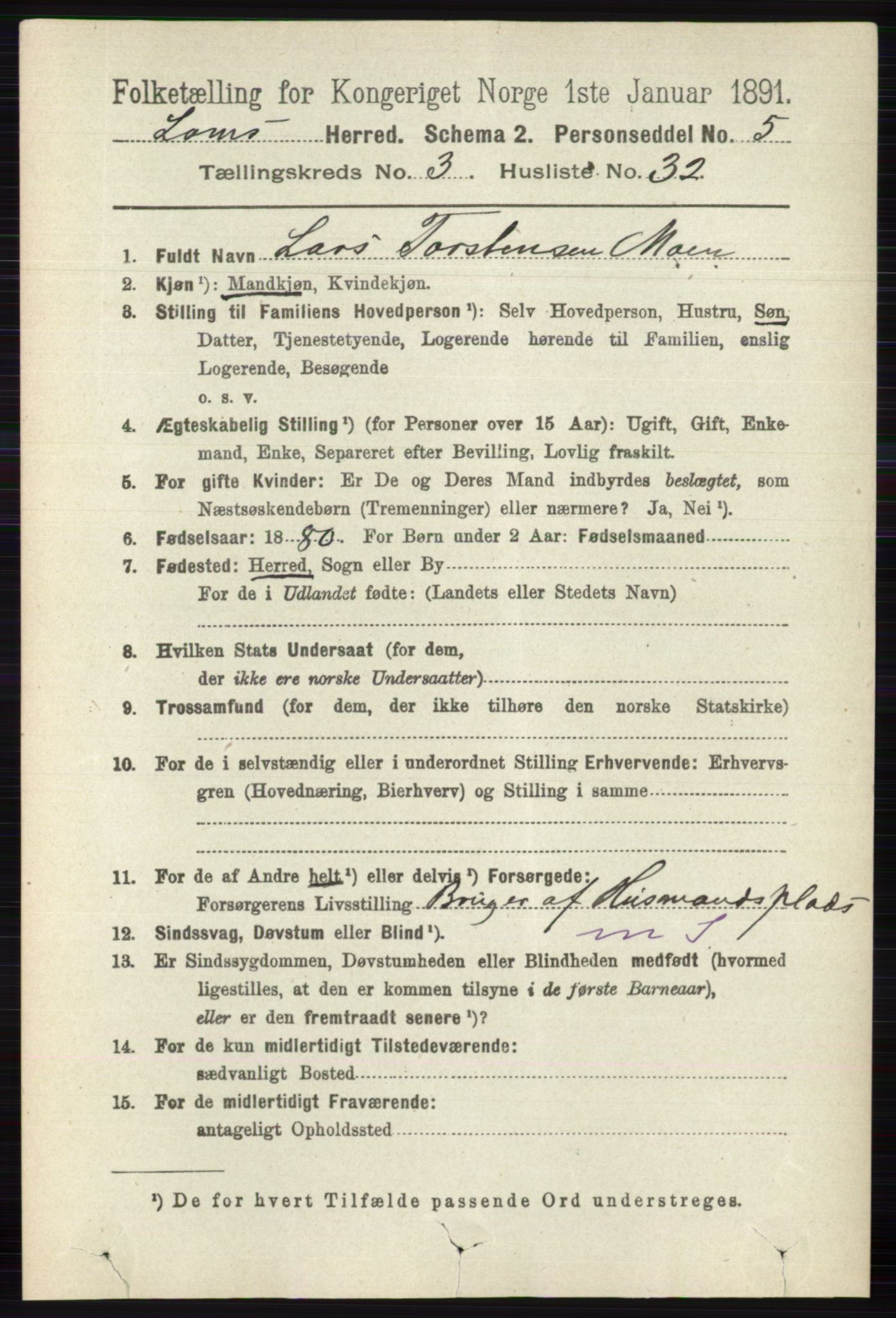 RA, 1891 census for 0514 Lom, 1891, p. 1448