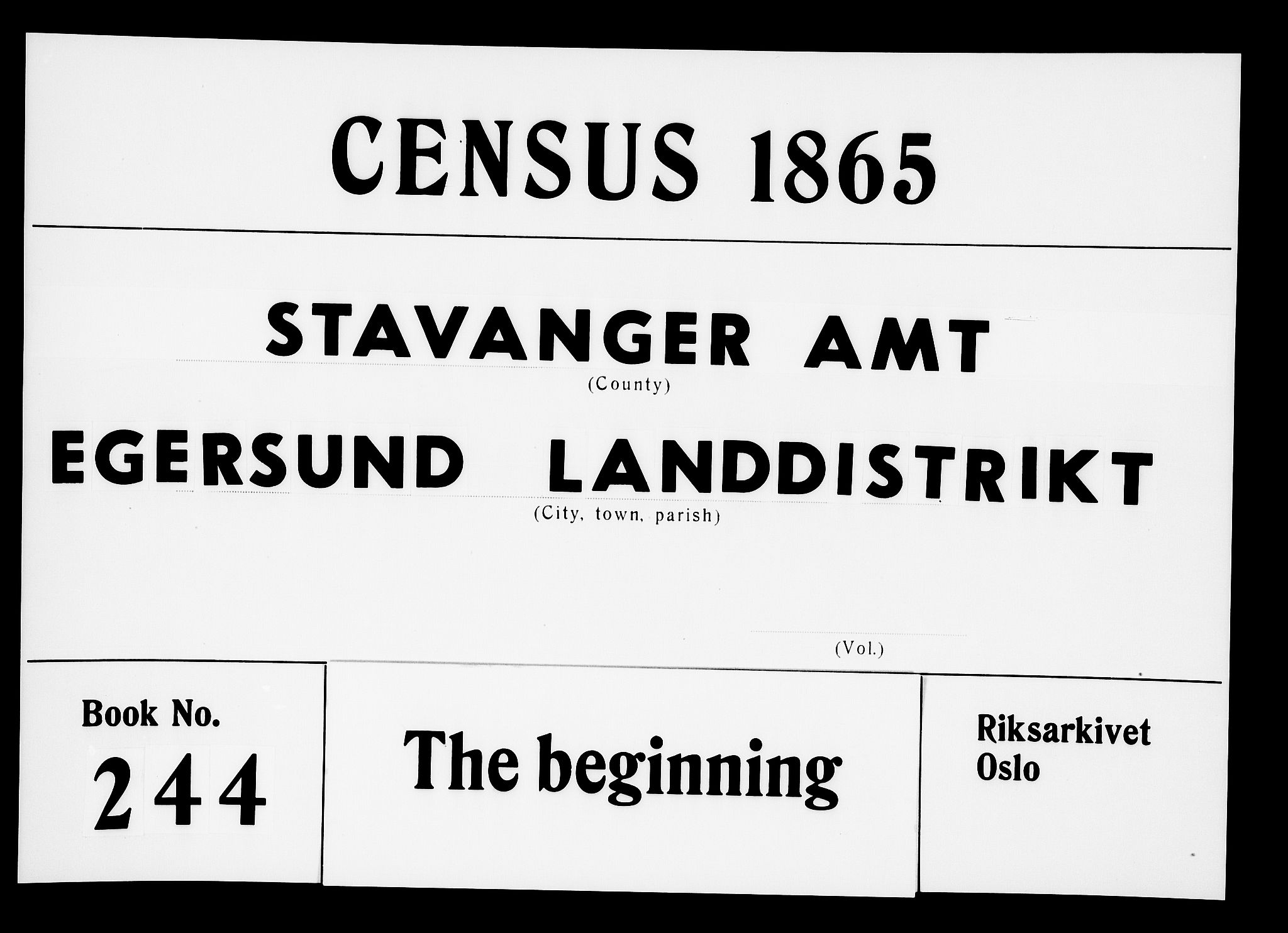 RA, 1865 census for Eigersund/Eigersund og Ogna, 1865, p. 1