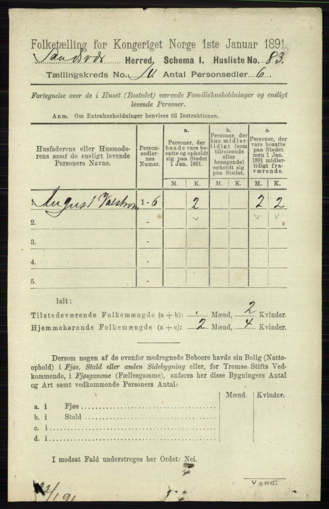 RA, 1891 census for 0629 Sandsvær, 1891, p. 4920