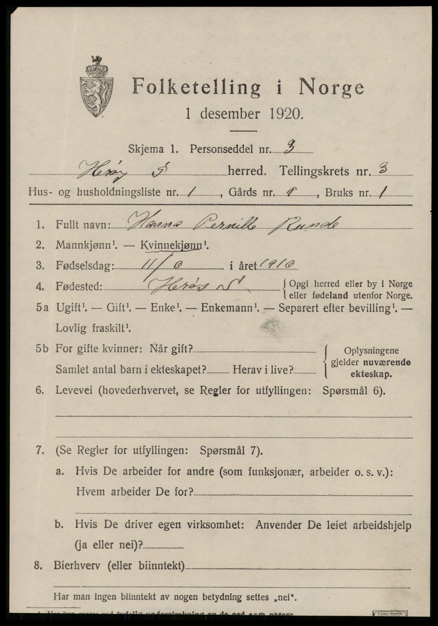 SAT, 1920 census for Herøy (MR), 1920, p. 2329