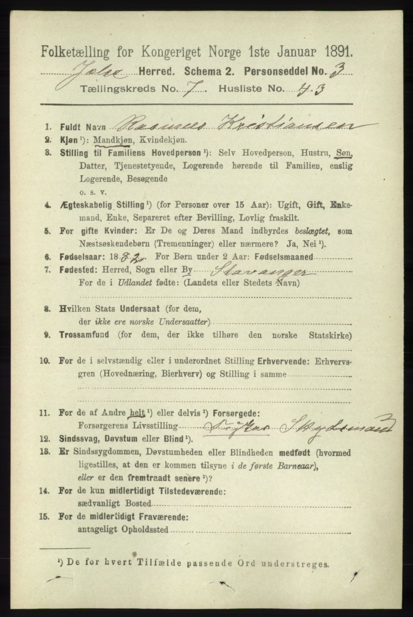 RA, 1891 census for 1138 Jelsa, 1891, p. 1737