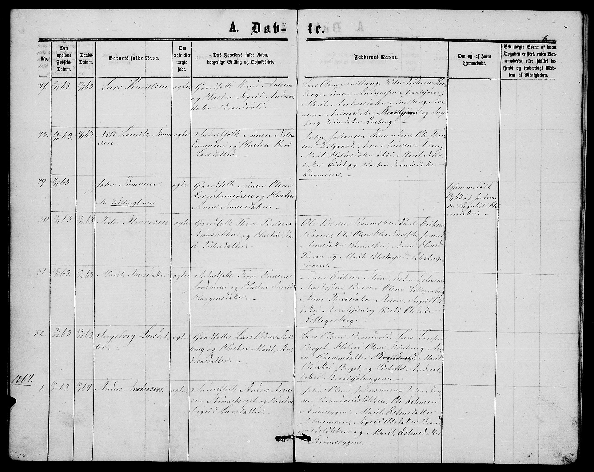 Alvdal prestekontor, SAH/PREST-060/H/Ha/Hab/L0002: Parish register (copy) no. 2, 1863-1878, p. 6