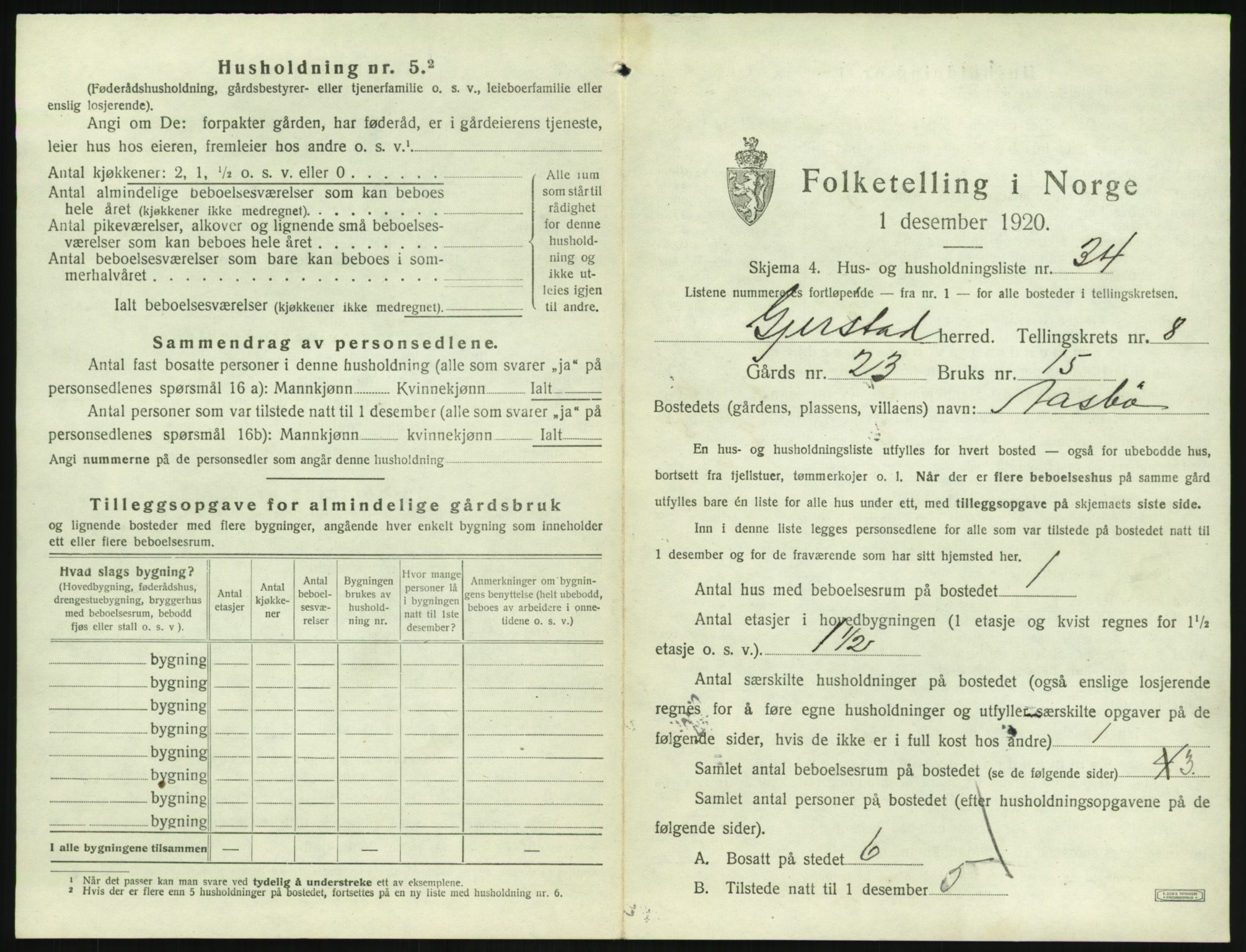 SAK, 1920 census for Gjerstad, 1920, p. 885