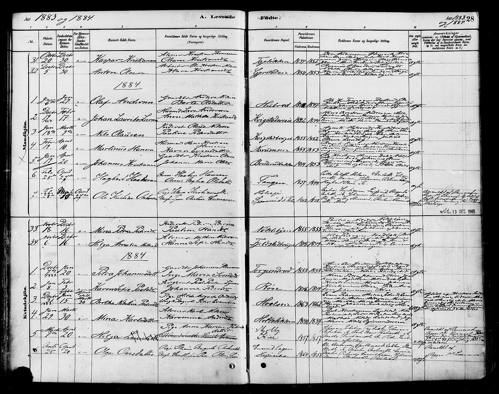 Vestre Toten prestekontor, AV/SAH-PREST-108/H/Ha/Haa/L0010: Parish register (official) no. 10, 1878-1894, p. 28