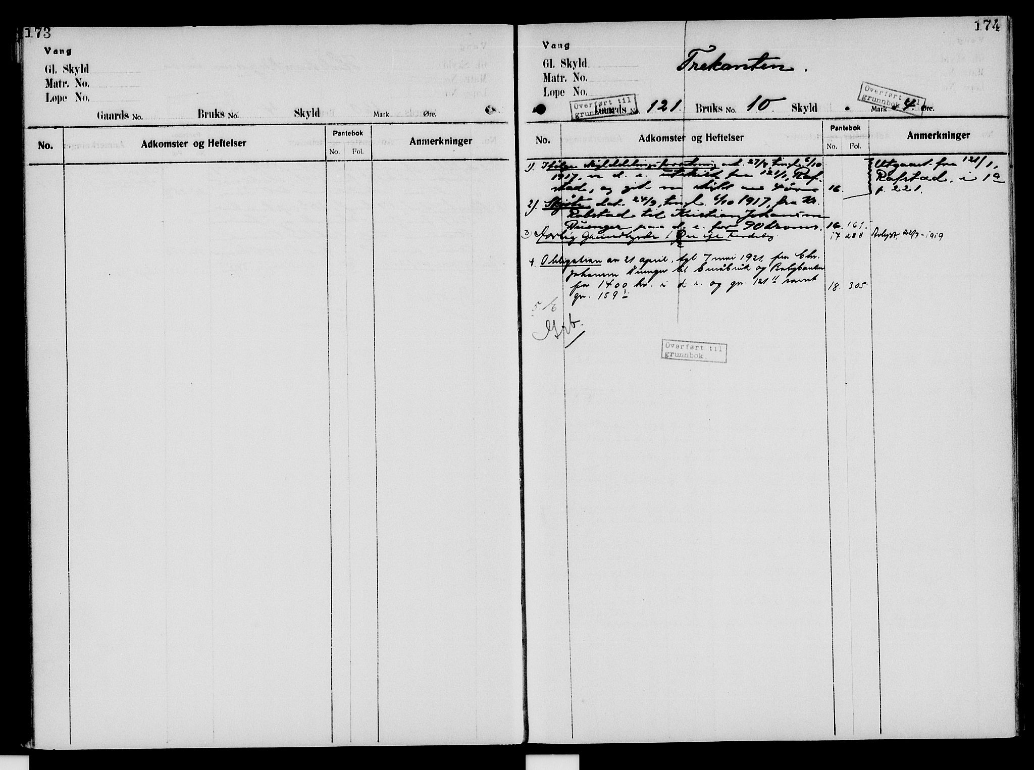 Nord-Hedmark sorenskriveri, SAH/TING-012/H/Ha/Had/Hade/L0005: Mortgage register no. 4.5, 1916-1940, p. 173-174