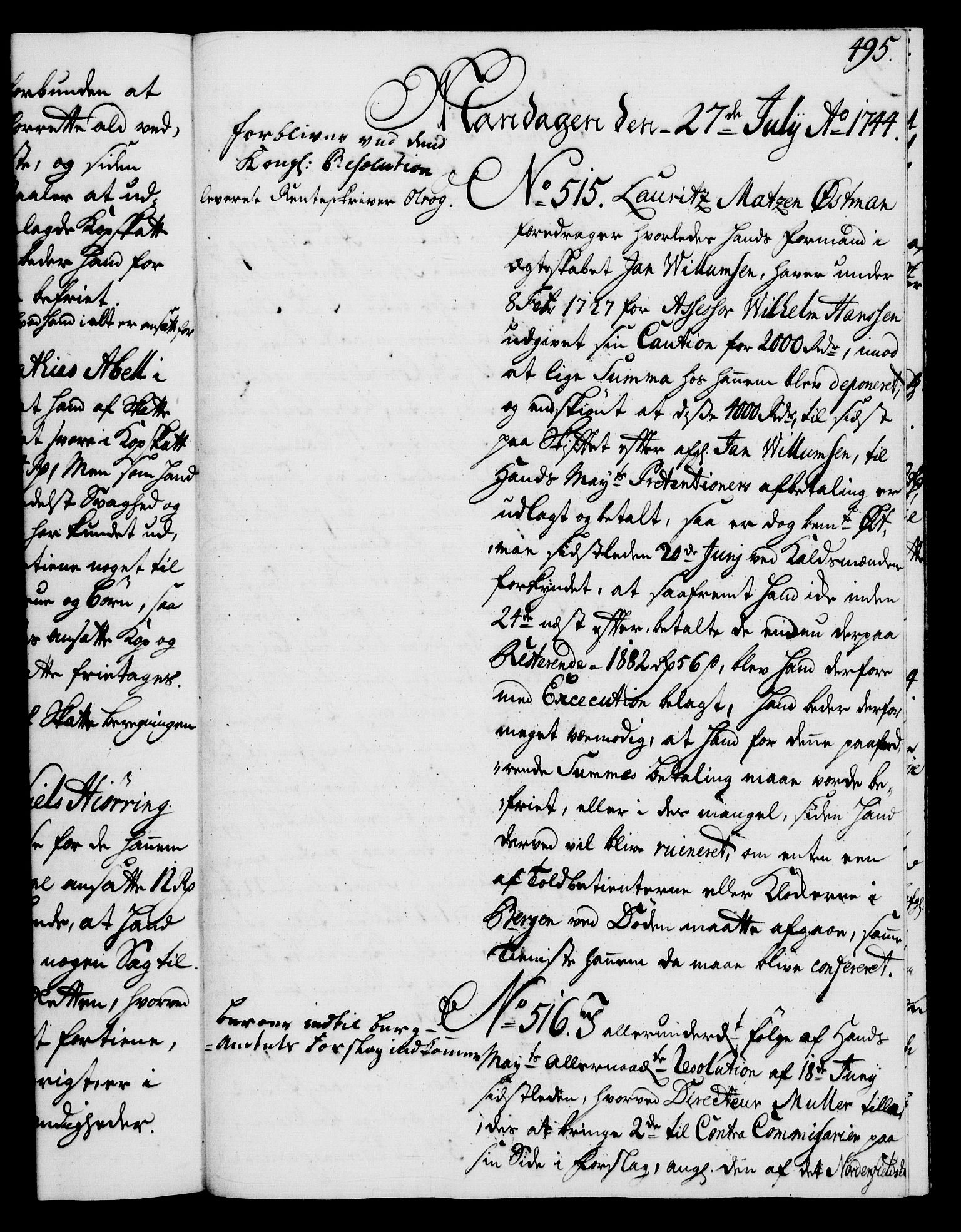 Rentekammeret, Kammerkanselliet, RA/EA-3111/G/Gh/Gha/L0025: Norsk ekstraktmemorialprotokoll (merket RK 53.70), 1743-1744, p. 495