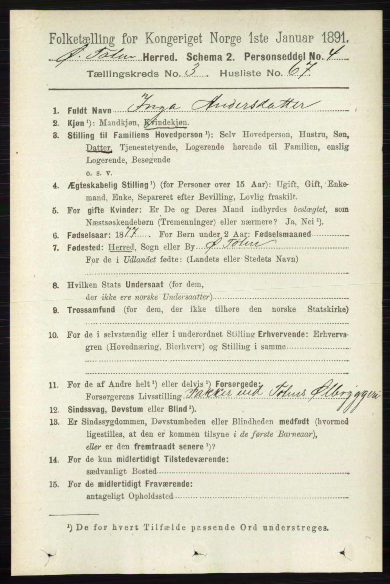 RA, 1891 census for 0528 Østre Toten, 1891, p. 1953