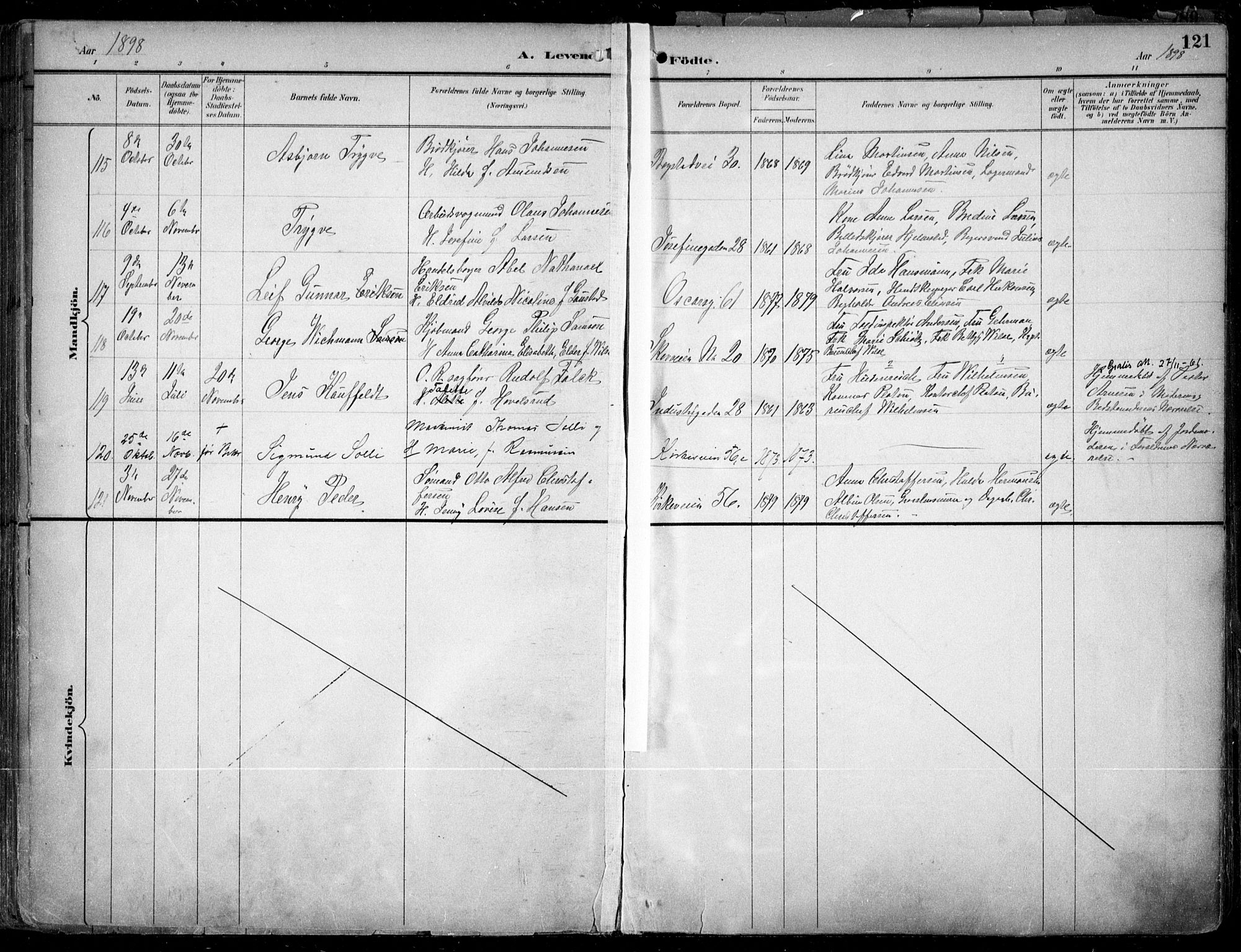 Uranienborg prestekontor Kirkebøker, AV/SAO-A-10877/F/Fa/L0005: Parish register (official) no. 5, 1895-1907, p. 121