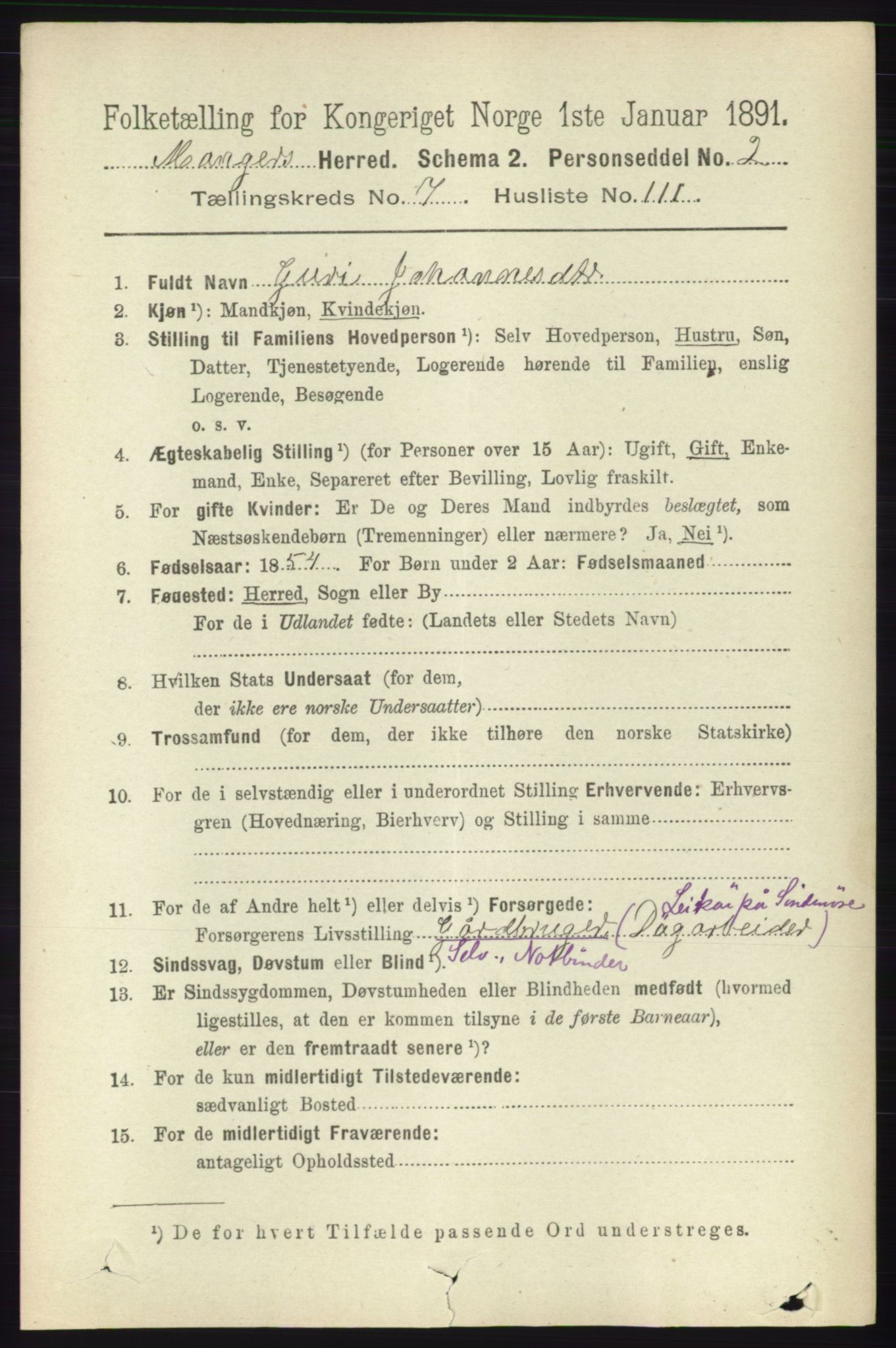 RA, 1891 census for 1261 Manger, 1891, p. 5009