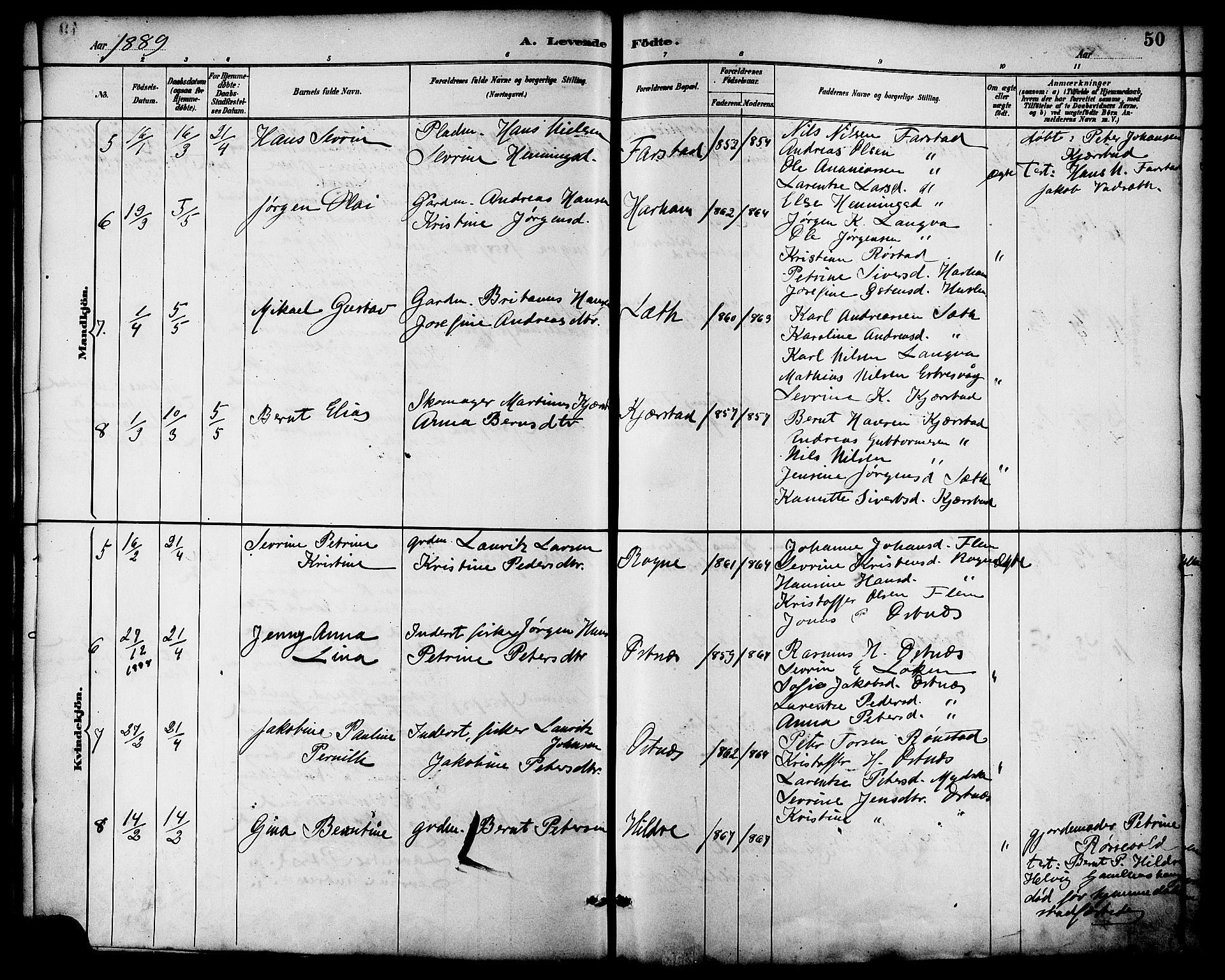 Ministerialprotokoller, klokkerbøker og fødselsregistre - Møre og Romsdal, AV/SAT-A-1454/536/L0501: Parish register (official) no. 536A10, 1884-1896, p. 50