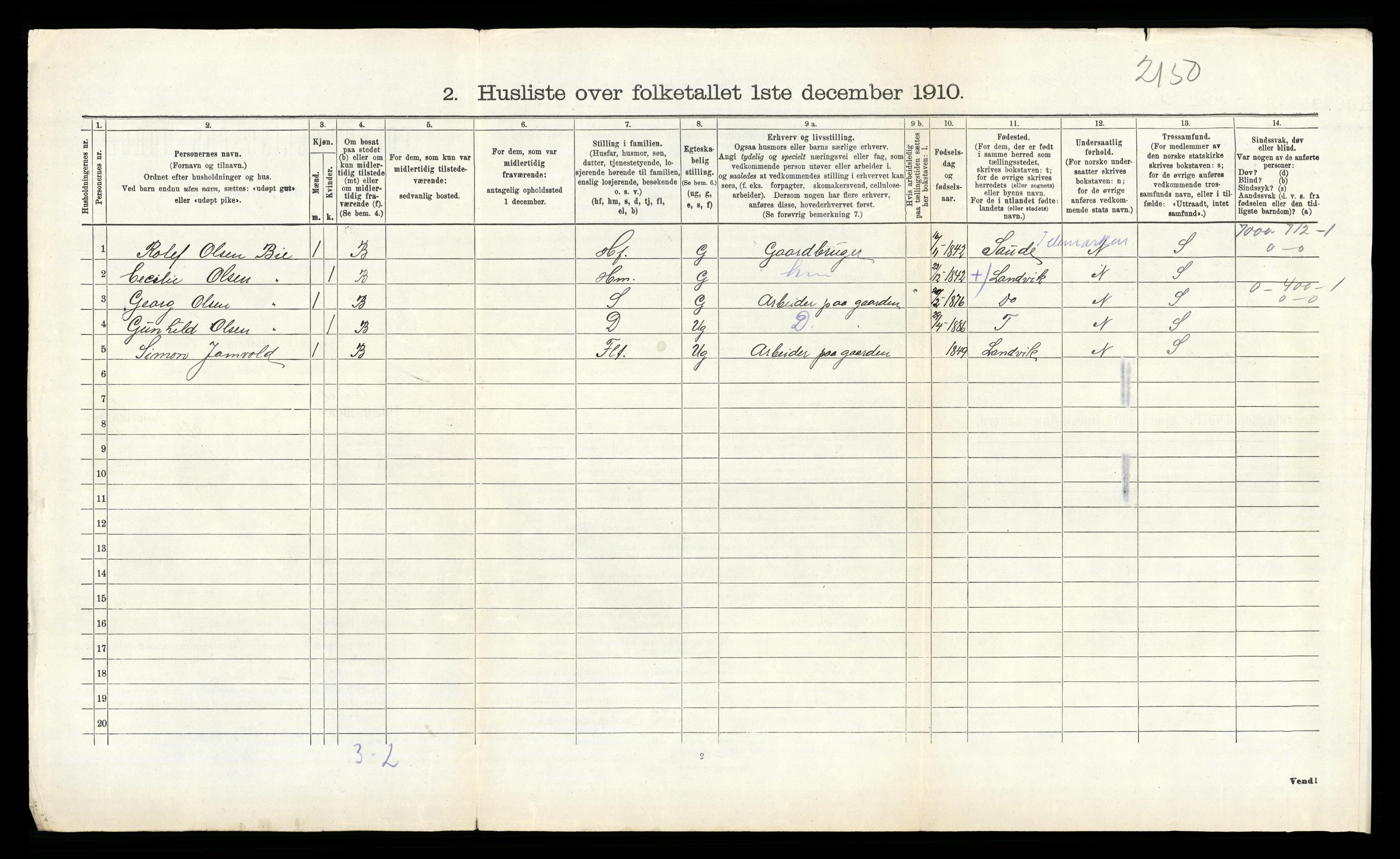 RA, 1910 census for Øyestad, 1910, p. 819