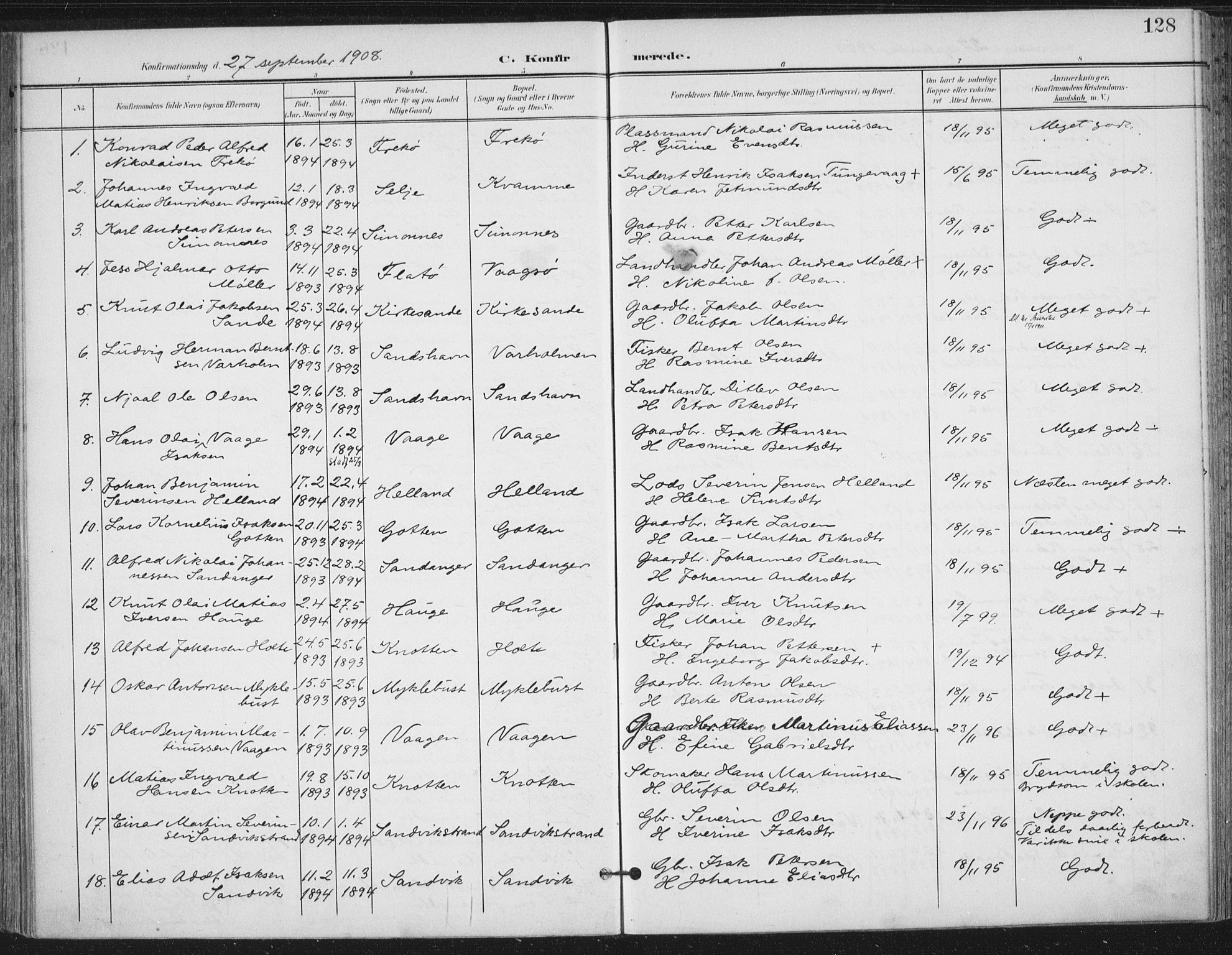 Ministerialprotokoller, klokkerbøker og fødselsregistre - Møre og Romsdal, AV/SAT-A-1454/503/L0038: Parish register (official) no. 503A06, 1901-1917, p. 128