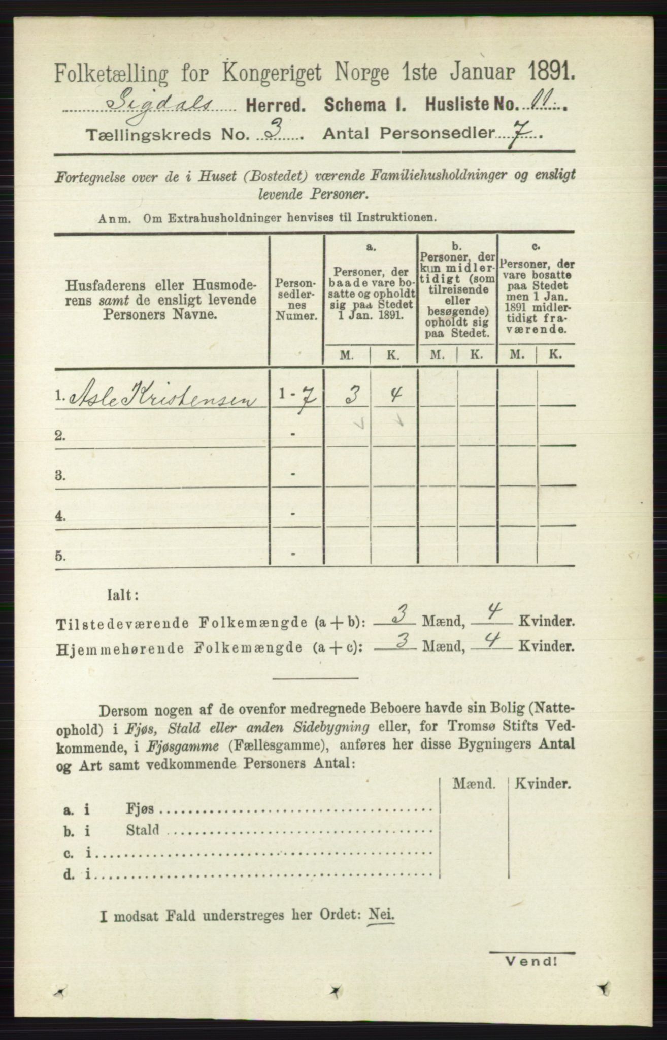 RA, 1891 census for 0621 Sigdal, 1891, p. 1291