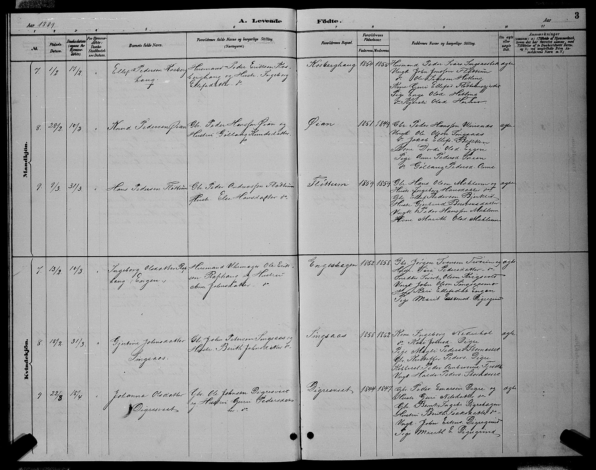 Ministerialprotokoller, klokkerbøker og fødselsregistre - Sør-Trøndelag, SAT/A-1456/688/L1028: Parish register (copy) no. 688C03, 1889-1899, p. 3