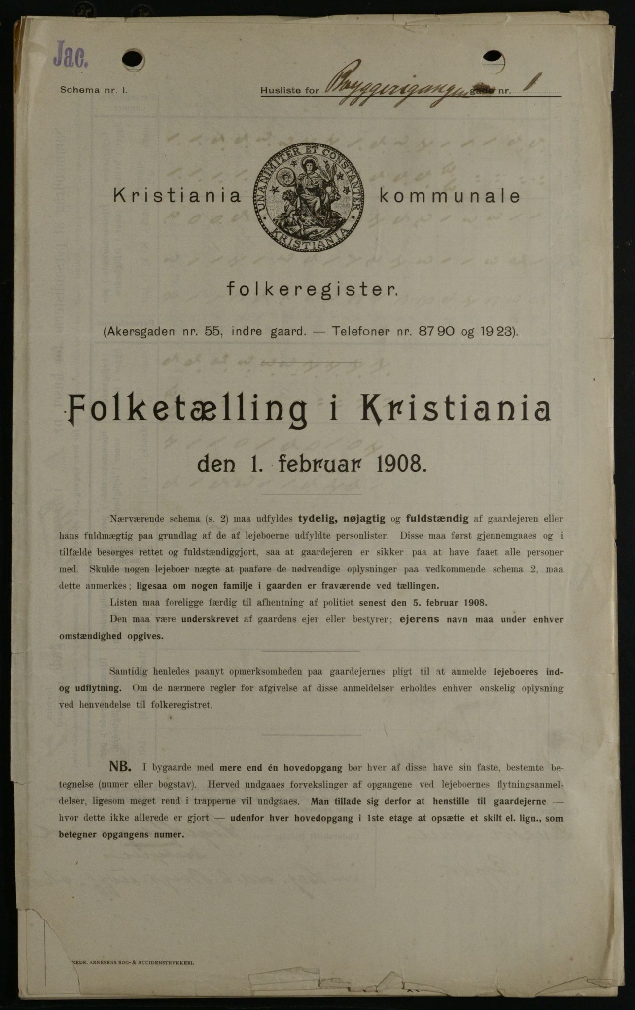 OBA, Municipal Census 1908 for Kristiania, 1908, p. 9515