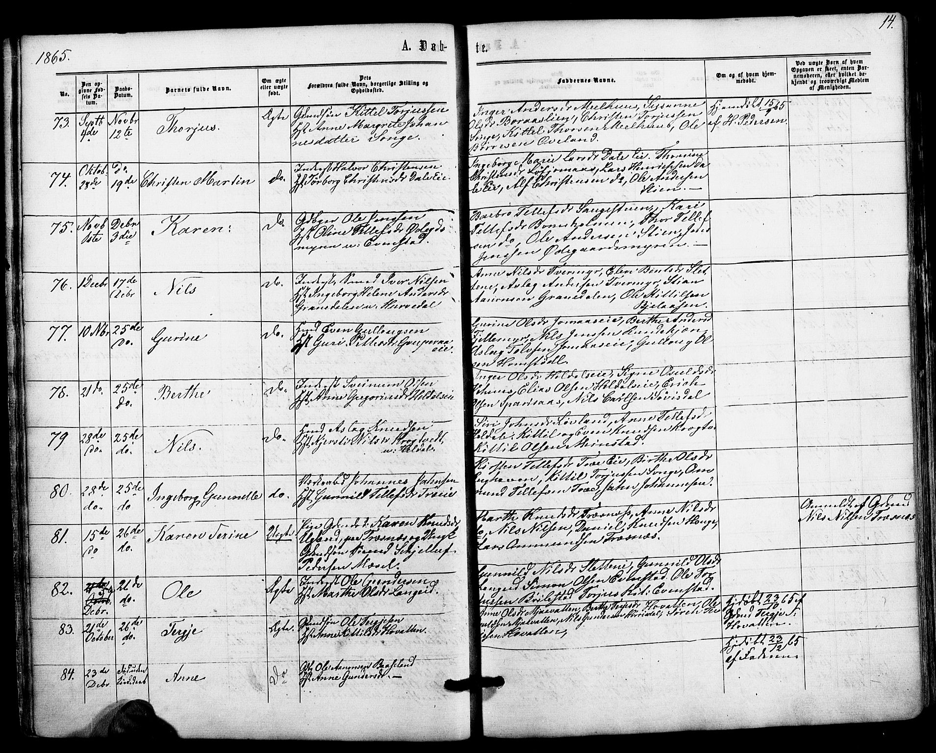 Froland sokneprestkontor, AV/SAK-1111-0013/F/Fa/L0003: Parish register (official) no. A 3, 1864-1881, p. 14