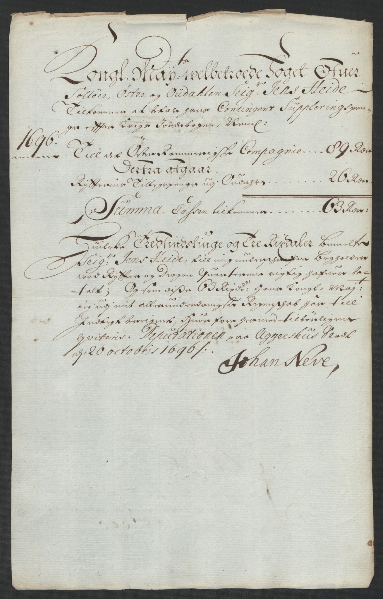 Rentekammeret inntil 1814, Reviderte regnskaper, Fogderegnskap, RA/EA-4092/R13/L0834: Fogderegnskap Solør, Odal og Østerdal, 1696, p. 325