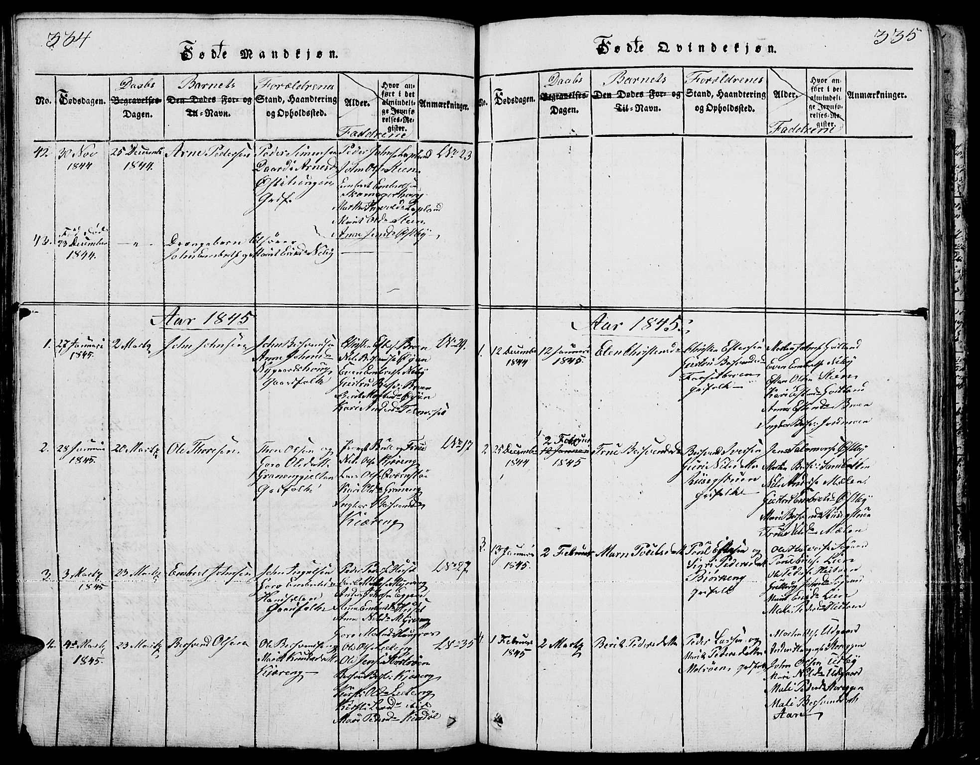 Tynset prestekontor, SAH/PREST-058/H/Ha/Hab/L0001: Parish register (copy) no. 1, 1814-1859, p. 334-335