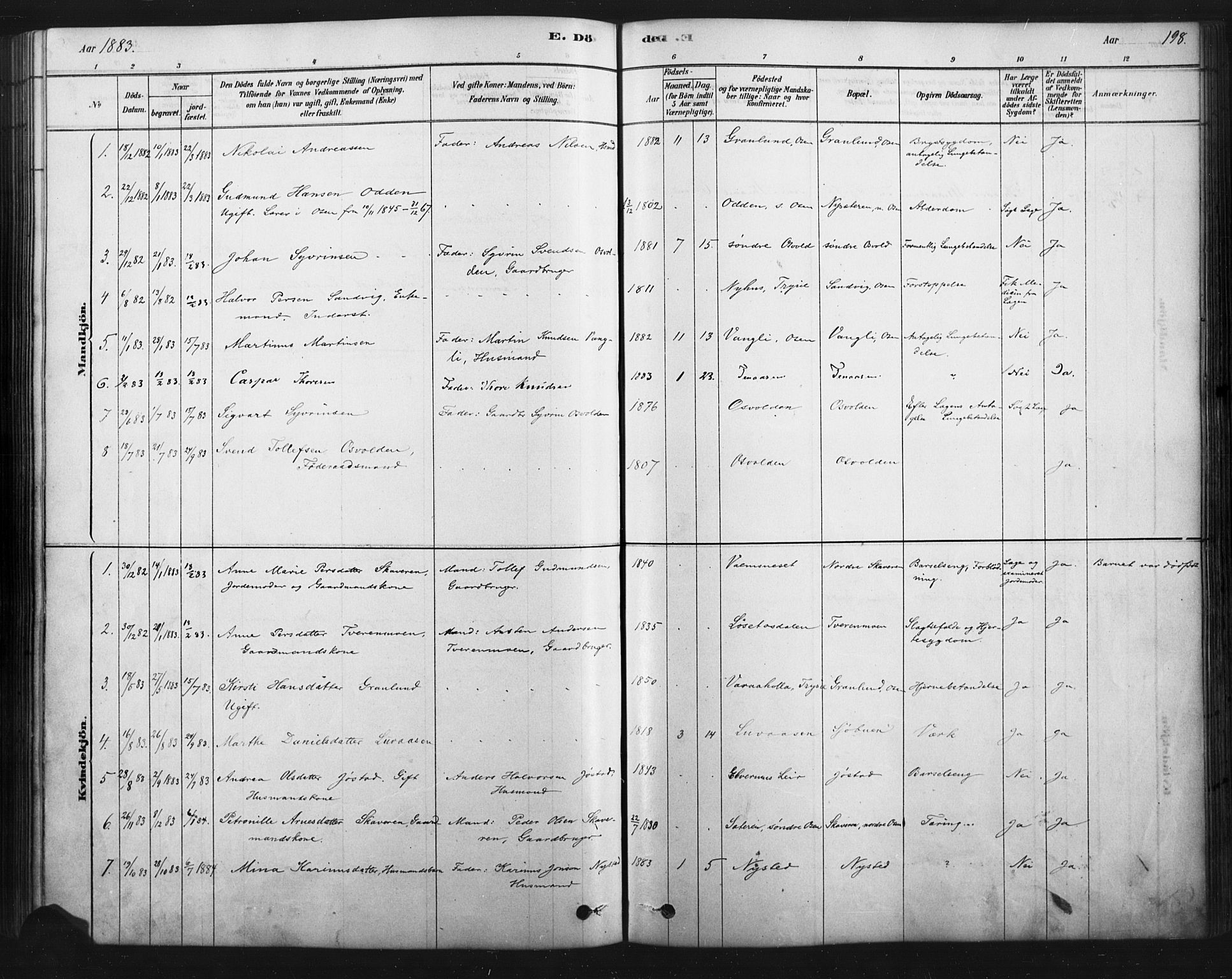 Åmot prestekontor, Hedmark, SAH/PREST-056/H/Ha/Haa/L0012: Parish register (official) no. 12, 1878-1901, p. 198