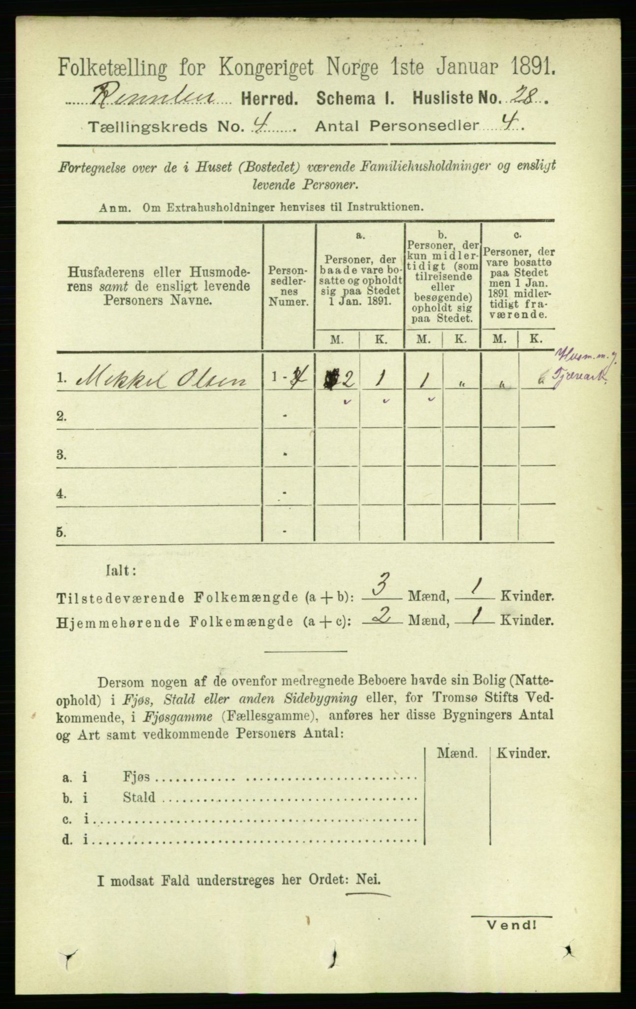 RA, 1891 census for 1635 Rennebu, 1891, p. 1917