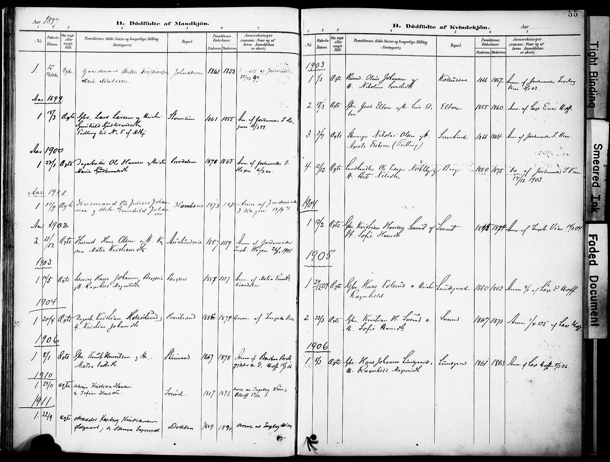 Nordre Land prestekontor, SAH/PREST-124/H/Ha/Haa/L0006: Parish register (official) no. 6, 1897-1914, p. 55