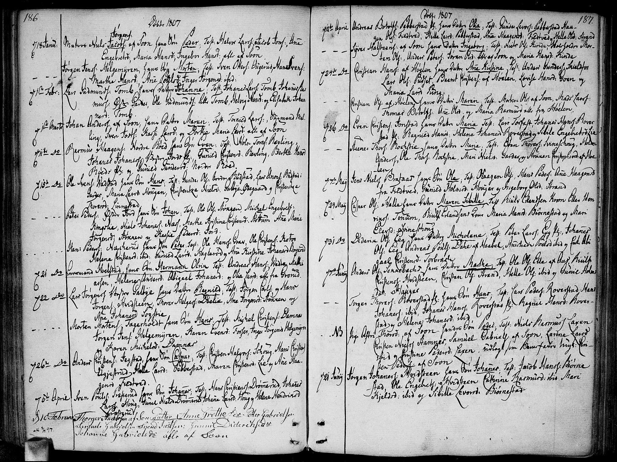 Vestby prestekontor Kirkebøker, SAO/A-10893/F/Fa/L0004: Parish register (official) no. I 4, 1797-1813, p. 186-187