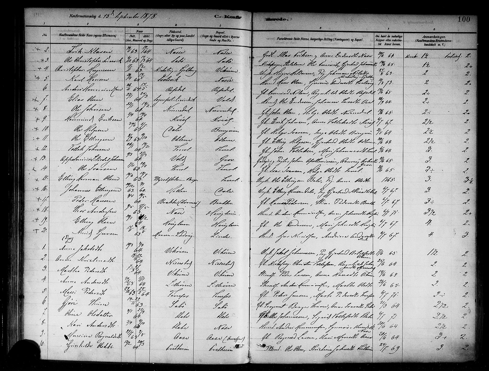 Vik sokneprestembete, AV/SAB-A-81501/H/Haa/Haab/L0001: Parish register (official) no. B 1, 1878-1890, p. 100