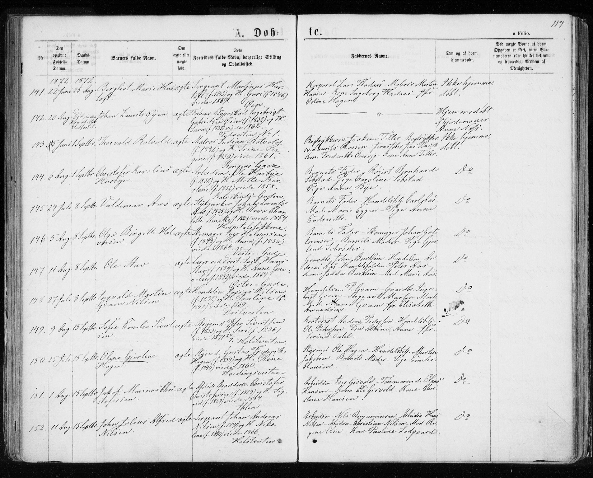 Ministerialprotokoller, klokkerbøker og fødselsregistre - Sør-Trøndelag, SAT/A-1456/601/L0054: Parish register (official) no. 601A22, 1866-1877, p. 117