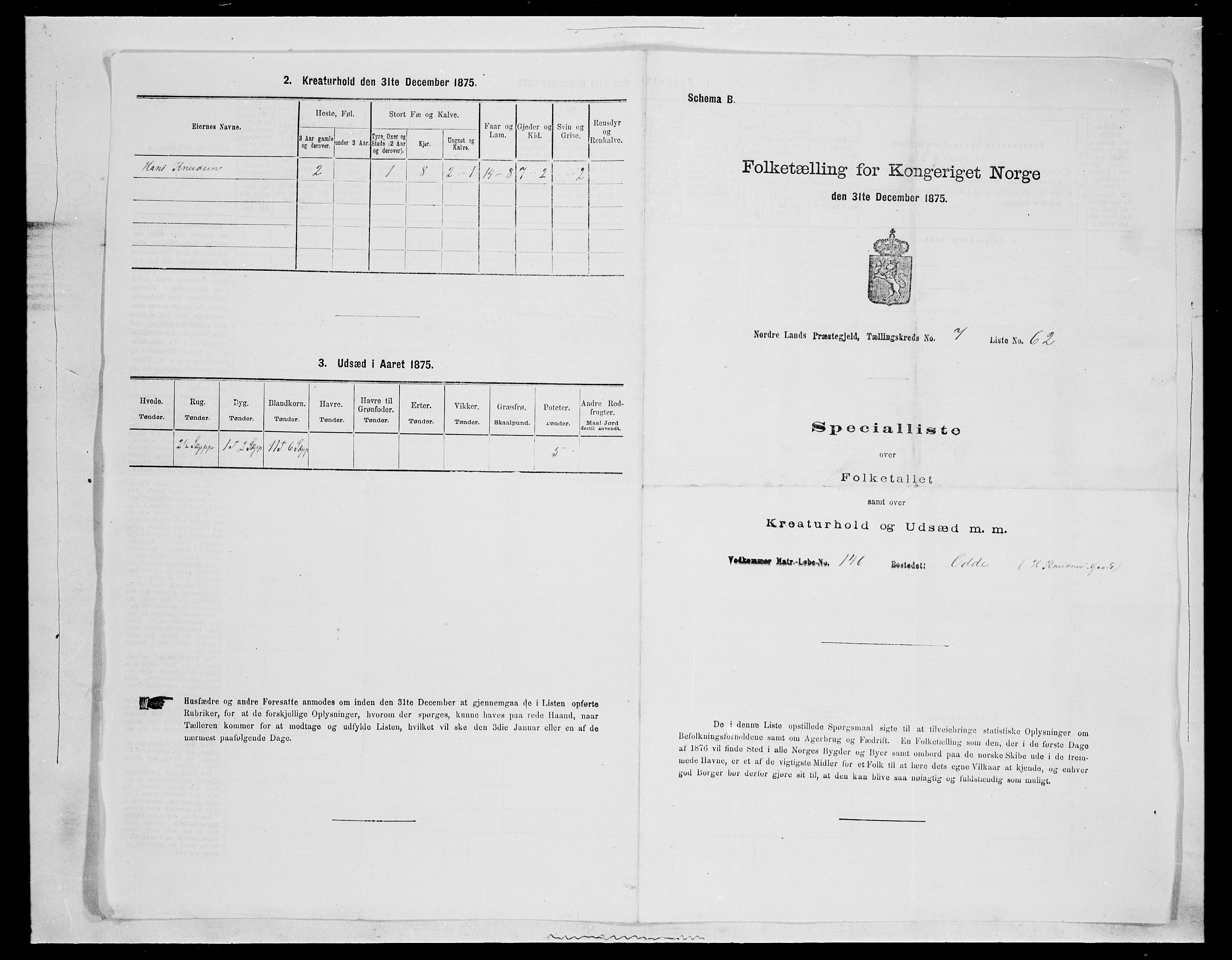 SAH, 1875 census for 0538P Nordre Land, 1875, p. 1209