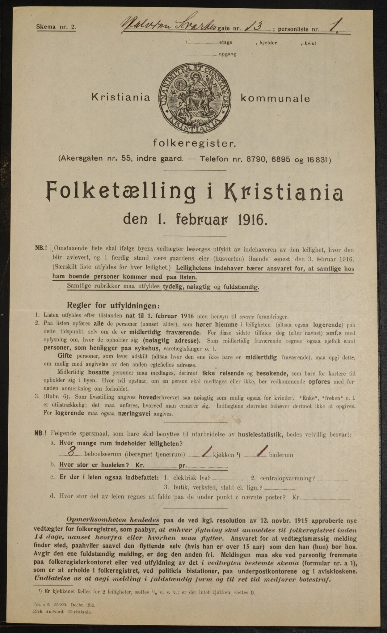 OBA, Municipal Census 1916 for Kristiania, 1916, p. 34726