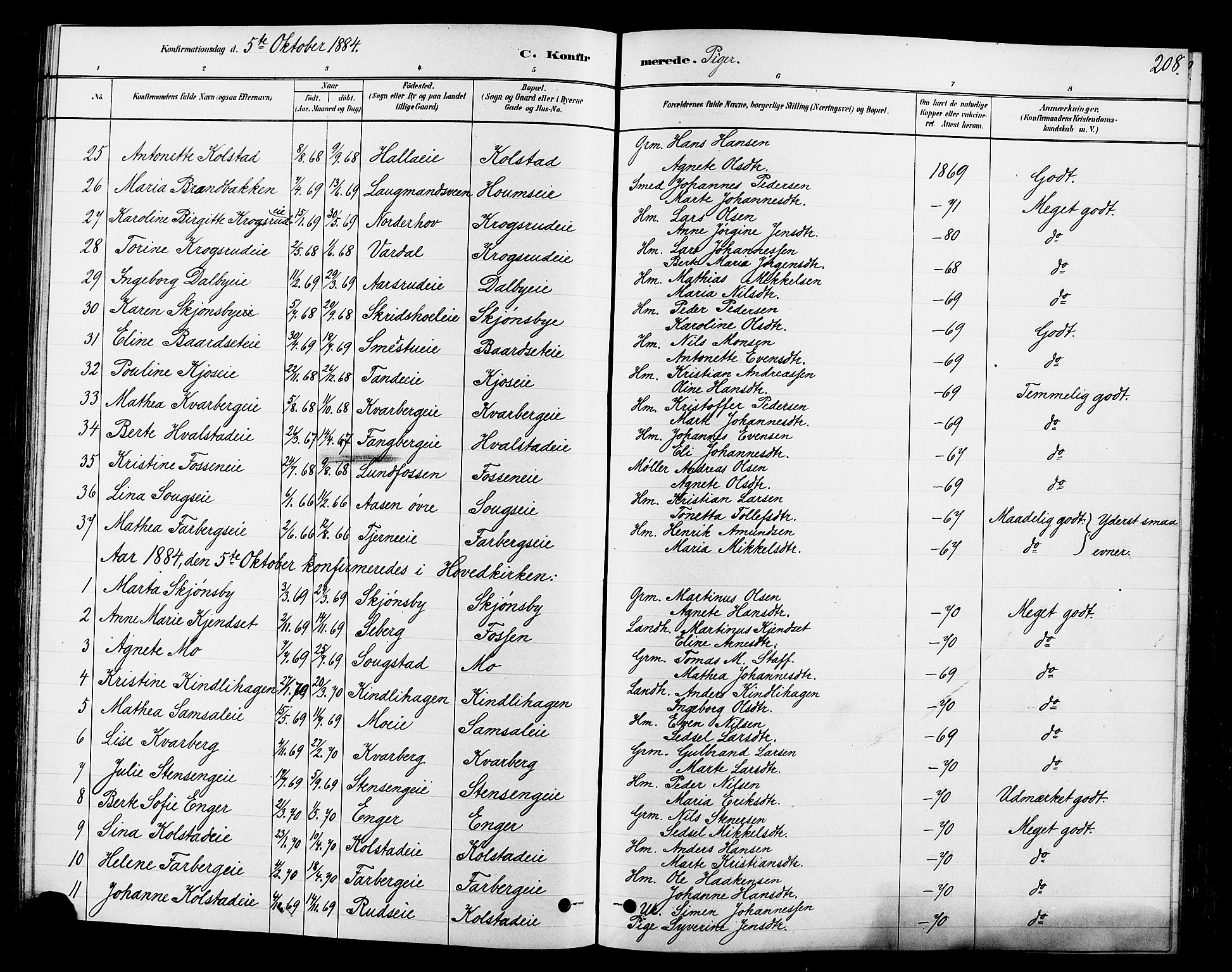 Ringsaker prestekontor, SAH/PREST-014/L/La/L0009: Parish register (copy) no. 9, 1879-1890, p. 208