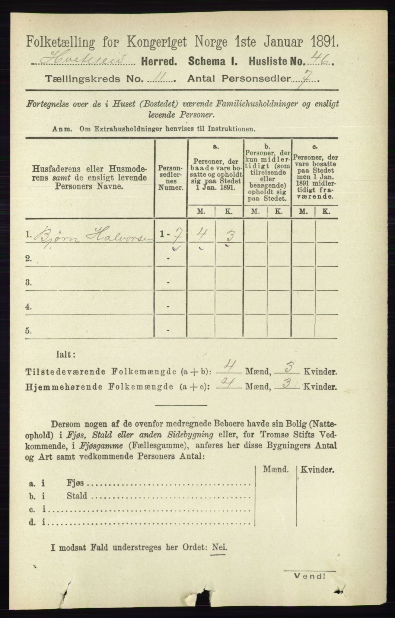 RA, 1891 census for 0829 Kviteseid, 1891, p. 2546