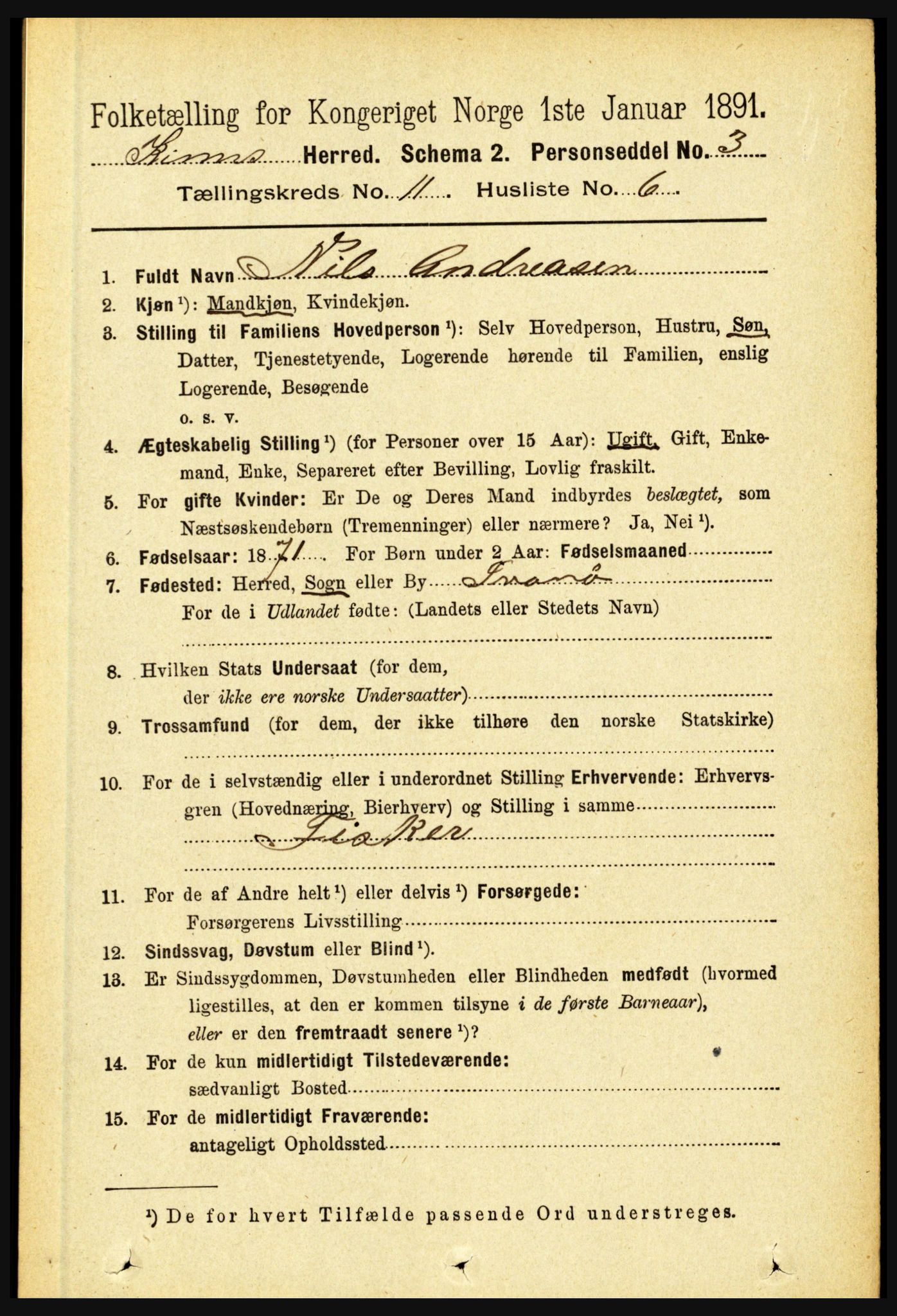 RA, 1891 census for 1437 Kinn, 1891, p. 4092