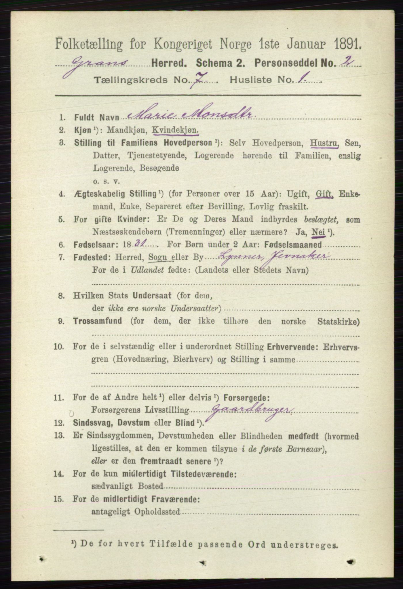 RA, 1891 census for 0534 Gran, 1891, p. 2797