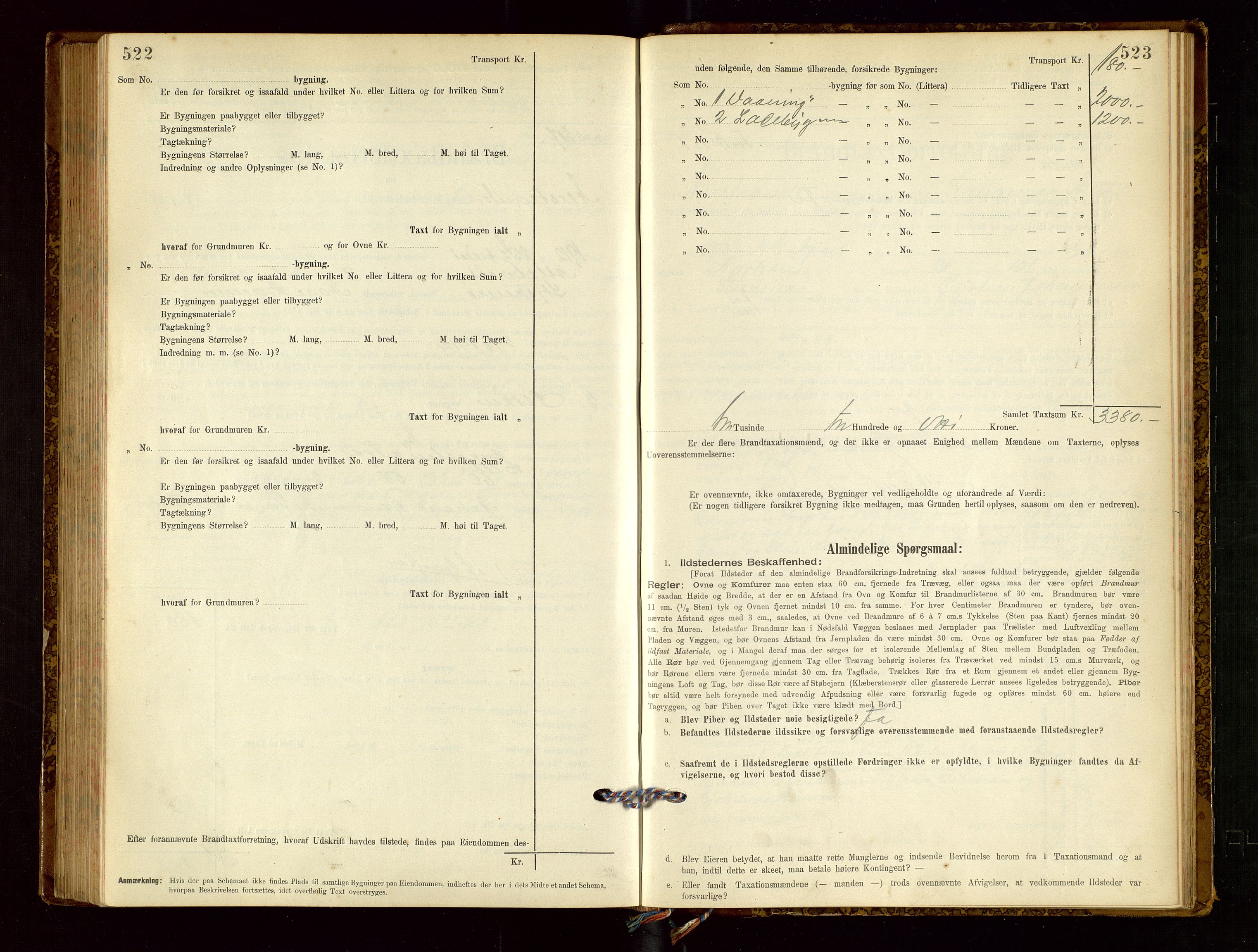 Nedstrand lensmannskontor, SAST/A-100236/Gob/L0001: "Brandtaxationsprotokol for Nerstrand Lensmandsdistrikt Ryfylke fogderi", 1895-1915, p. 522-523