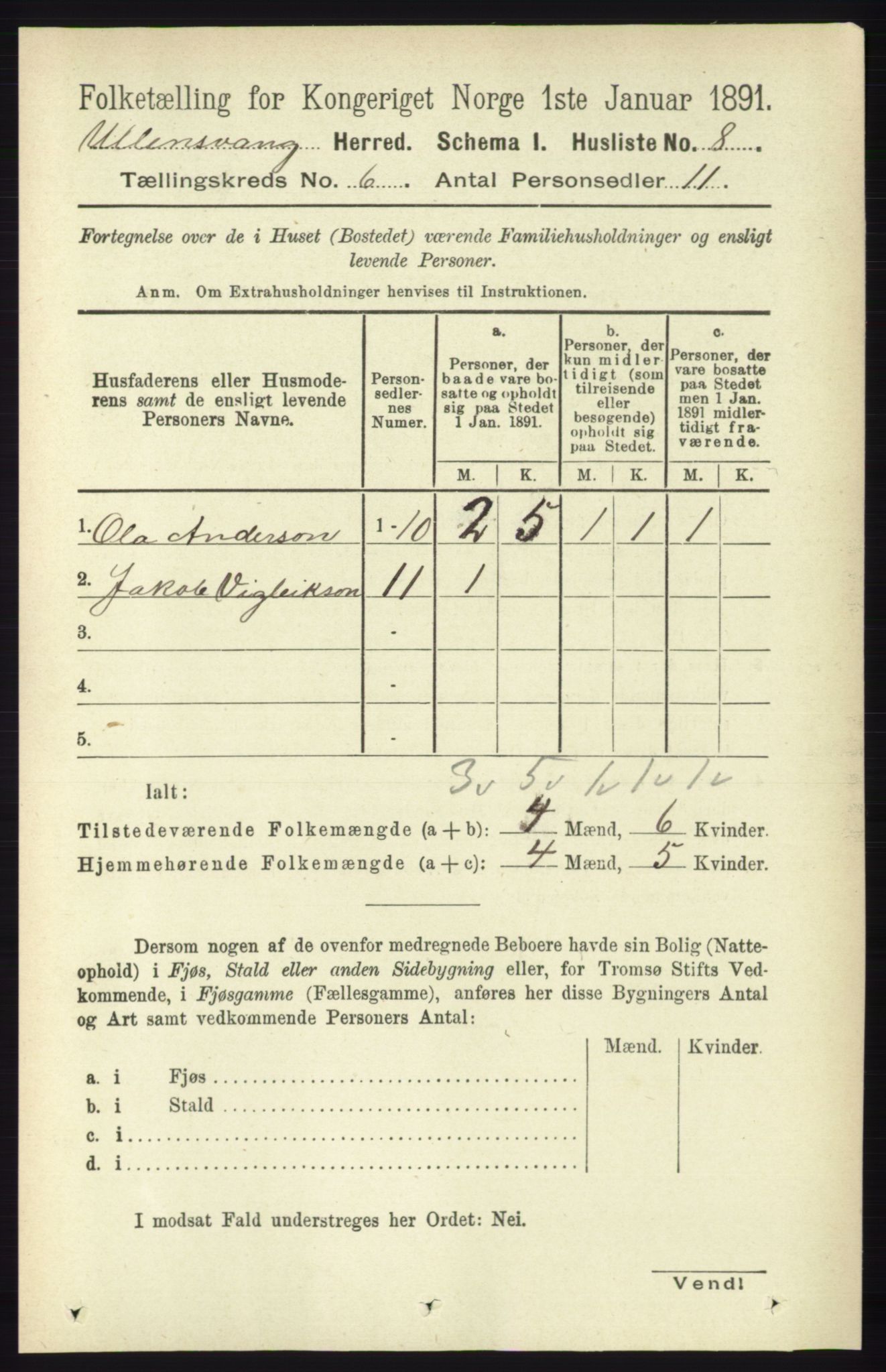 RA, 1891 census for 1230 Ullensvang, 1891, p. 1852