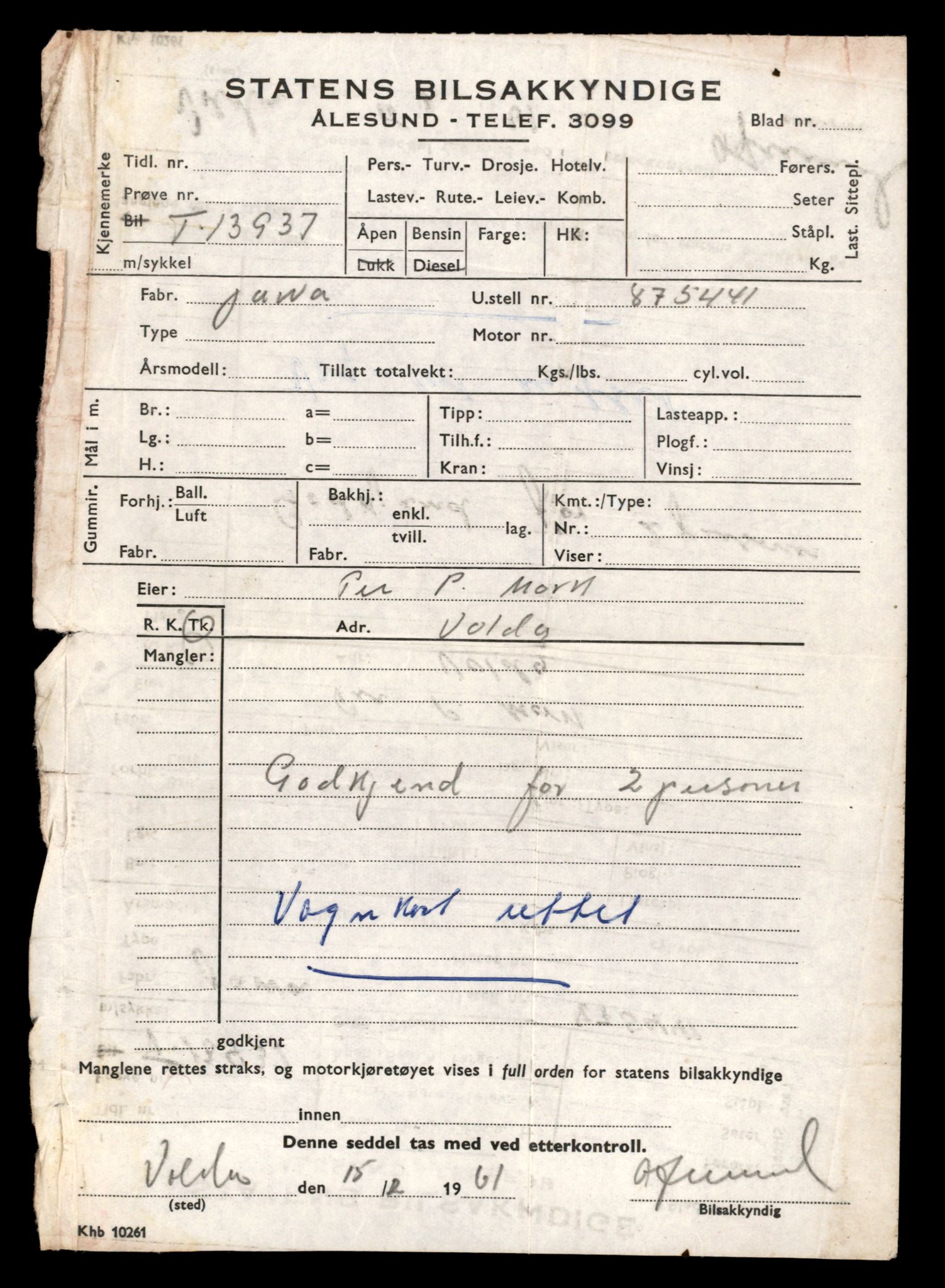 Møre og Romsdal vegkontor - Ålesund trafikkstasjon, AV/SAT-A-4099/F/Fe/L0042: Registreringskort for kjøretøy T 13906 - T 14079, 1927-1998, p. 536