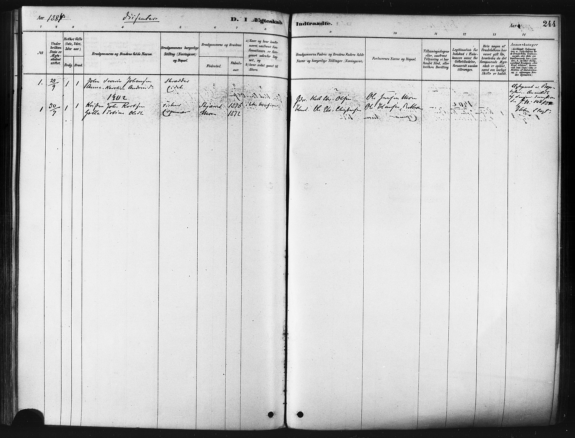 Tranøy sokneprestkontor, SATØ/S-1313/I/Ia/Iaa/L0009kirke: Parish register (official) no. 9, 1878-1904, p. 244