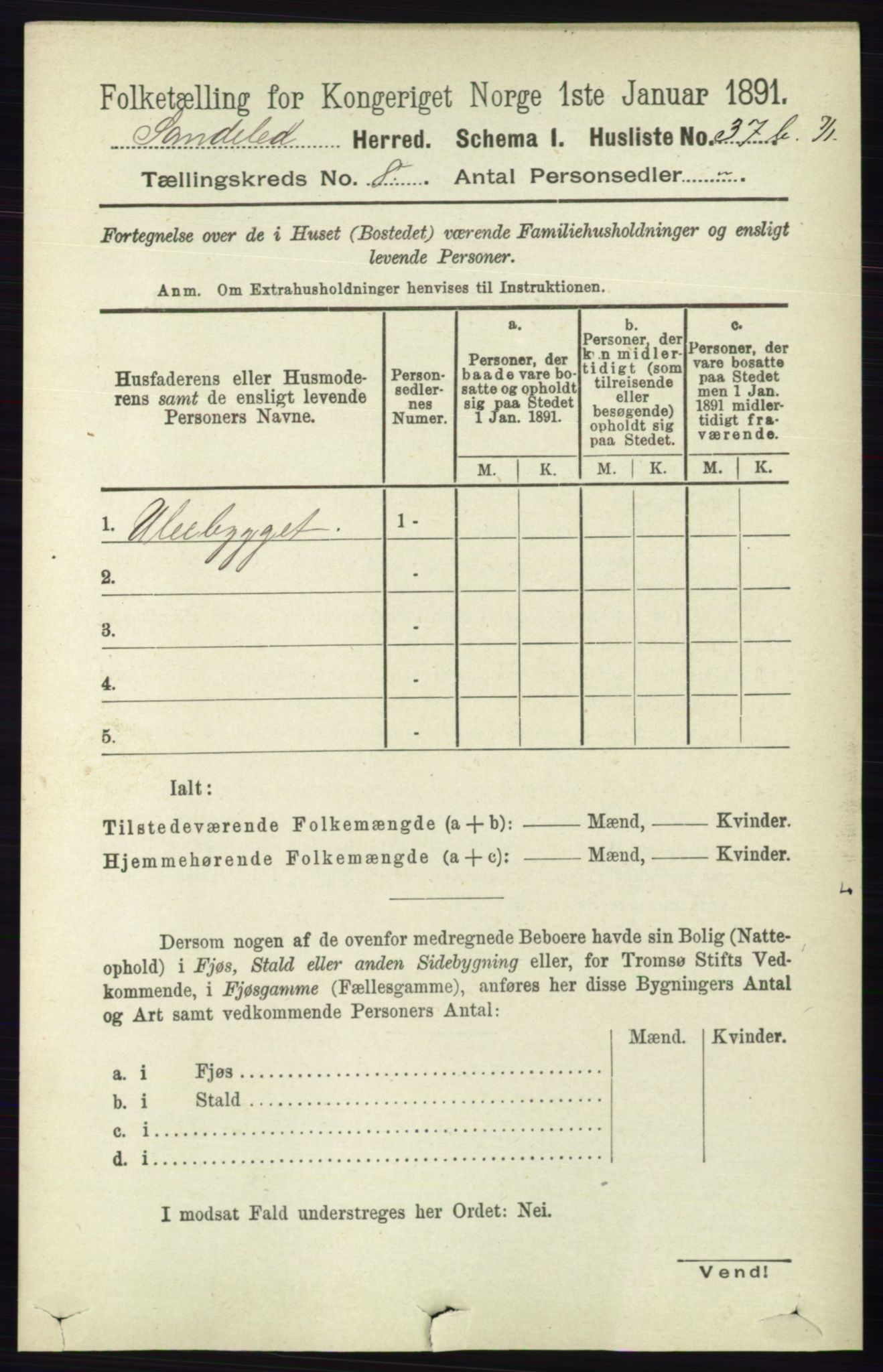 RA, 1891 census for 0913 Søndeled, 1891, p. 2563