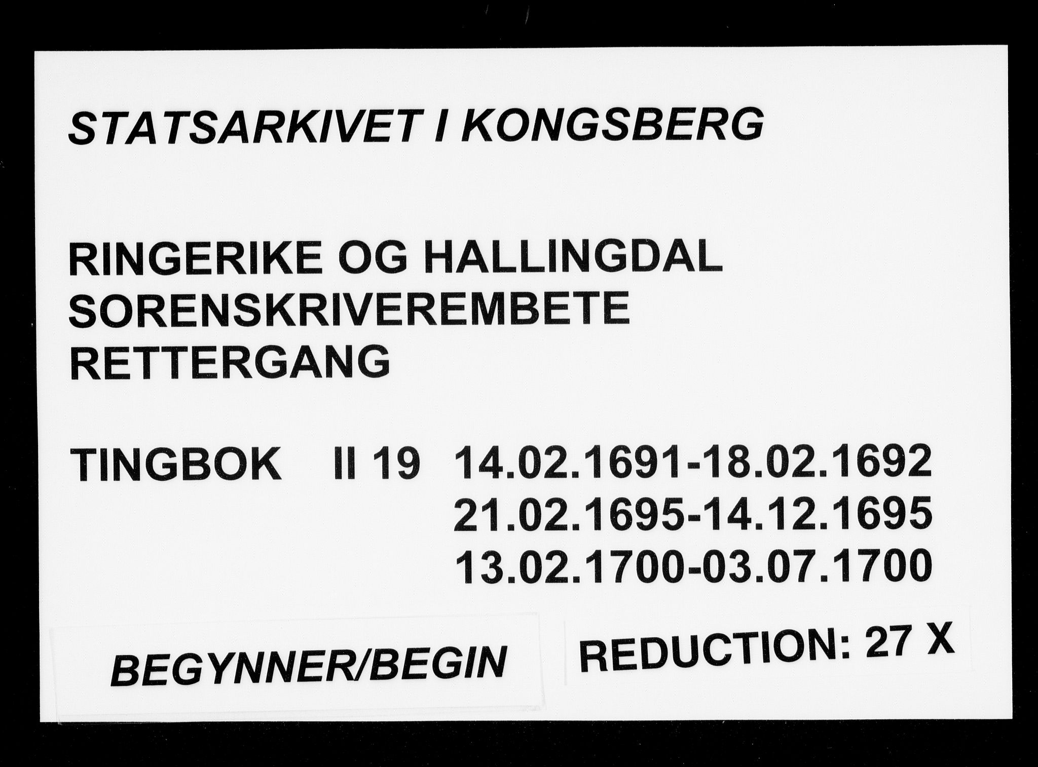 Ringerike og Hallingdal sorenskriveri, SAKO/A-81/F/Fa/Fab/L0019: Tingbok - Sorenskriveriet, 1691-1700