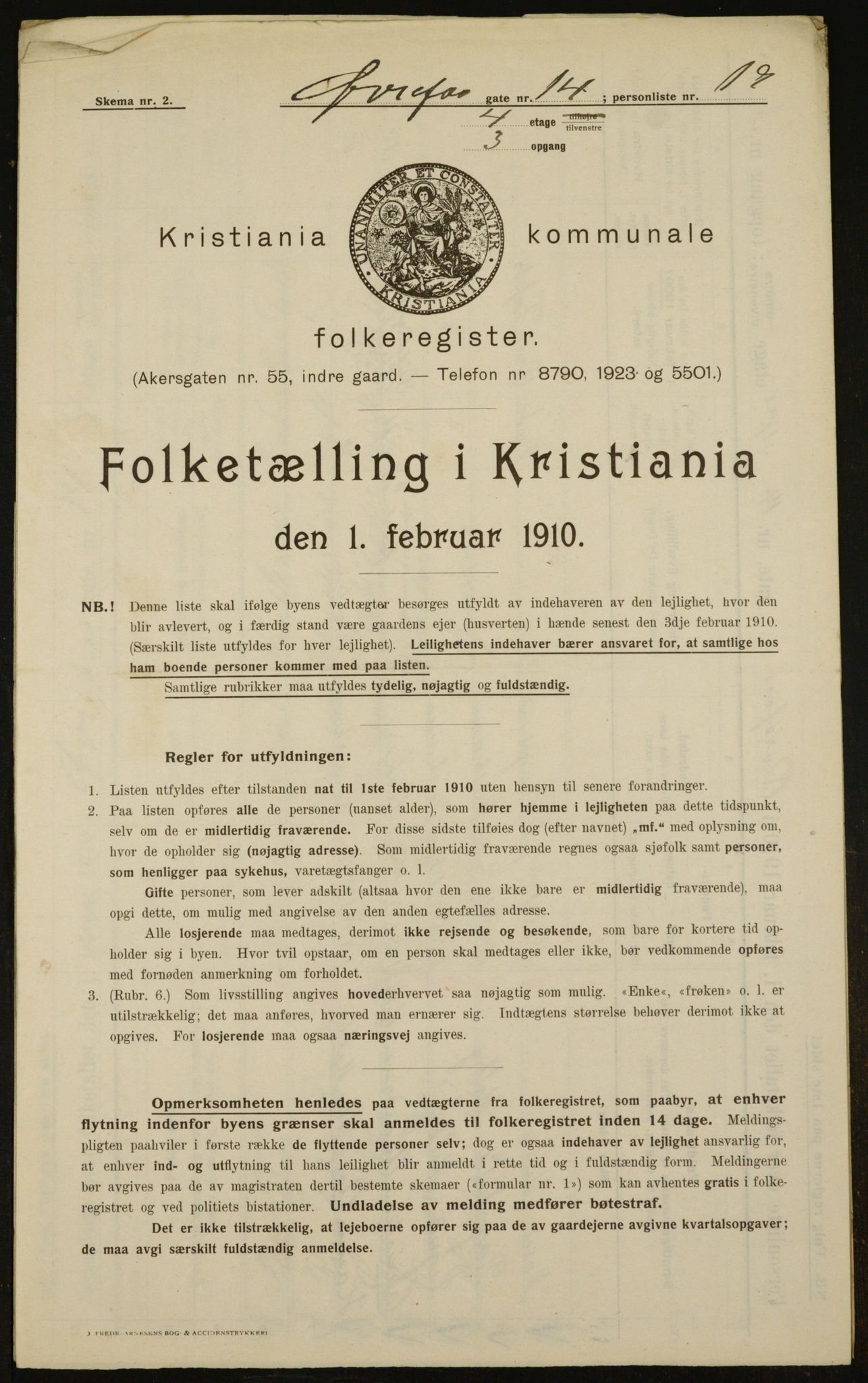 OBA, Municipal Census 1910 for Kristiania, 1910, p. 123010