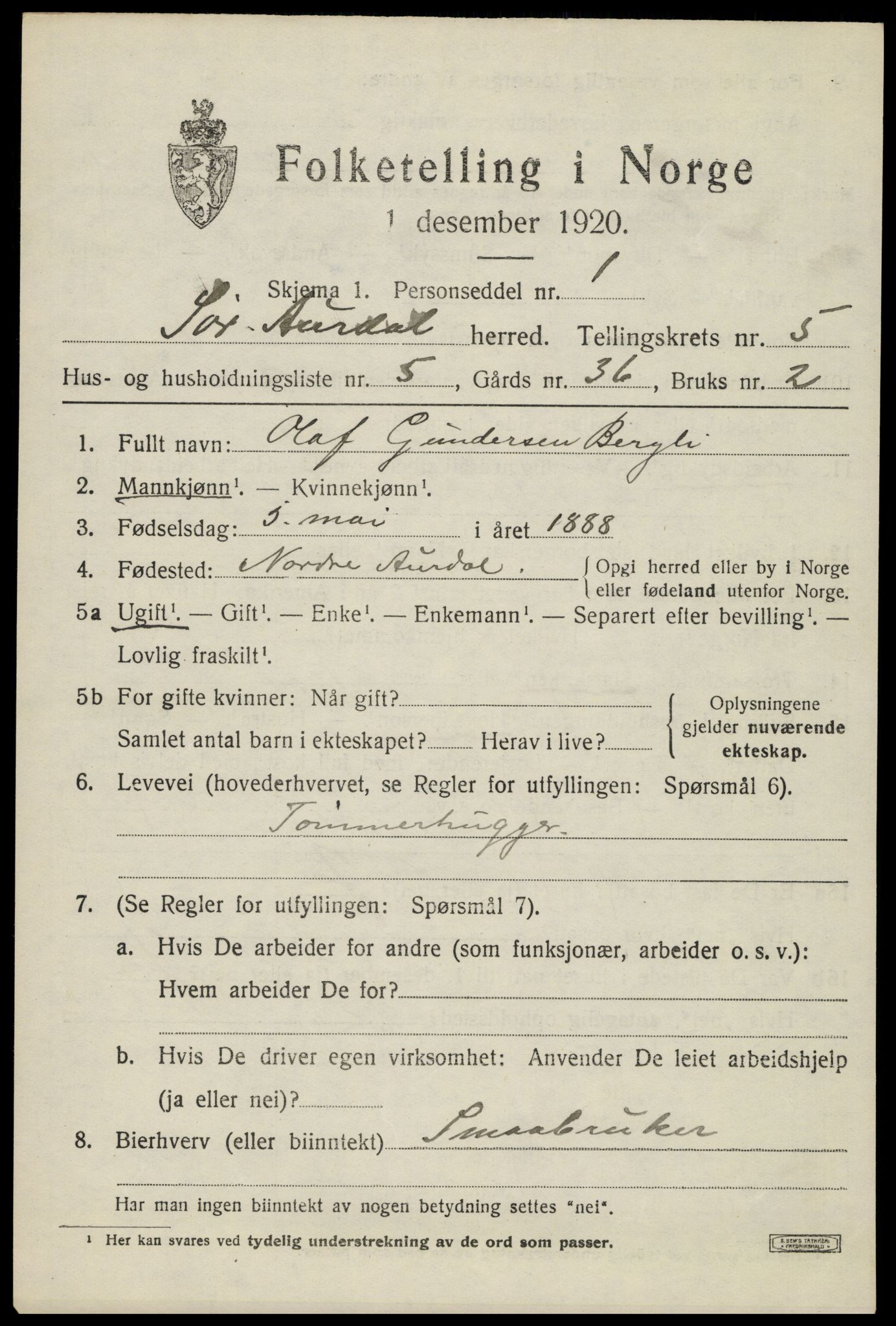 SAH, 1920 census for Sør-Aurdal, 1920, p. 2781